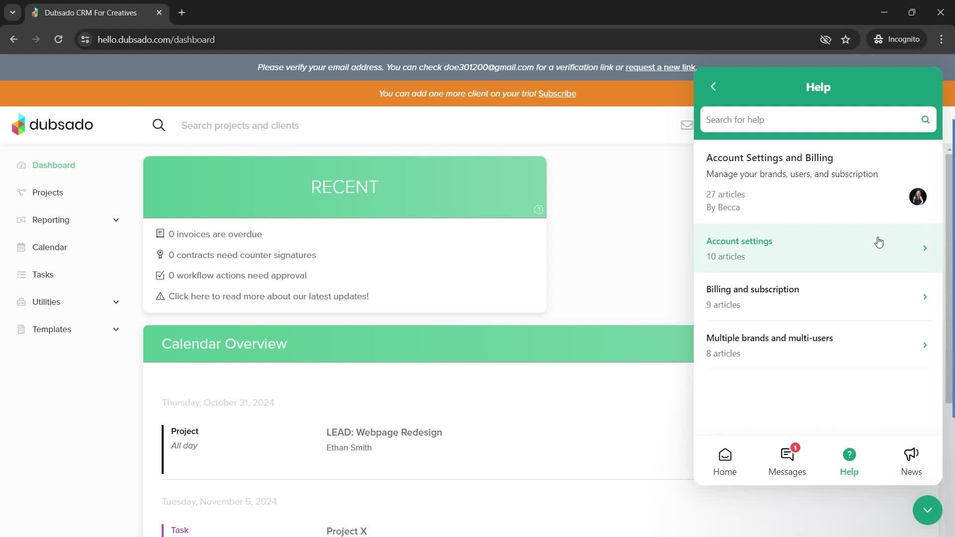 Help center screenshot