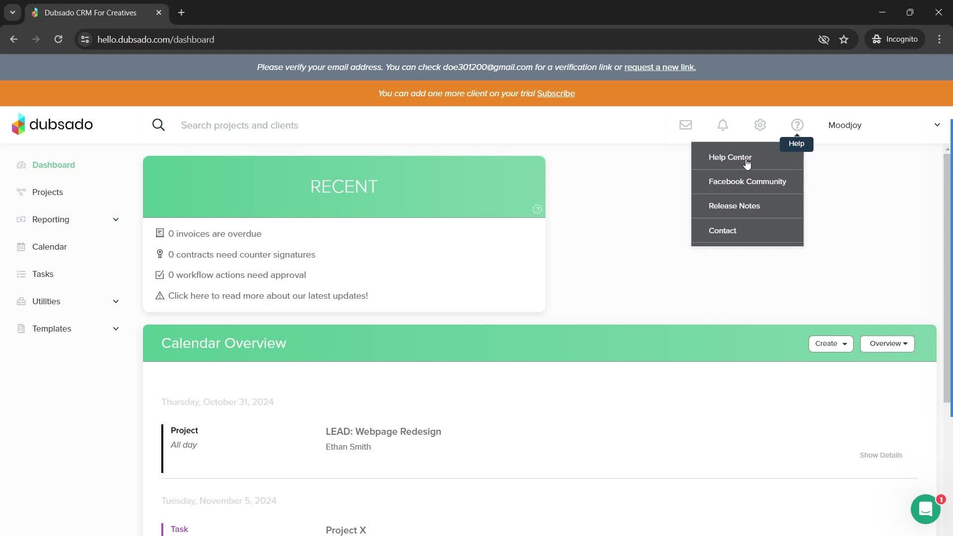 Help center screenshot