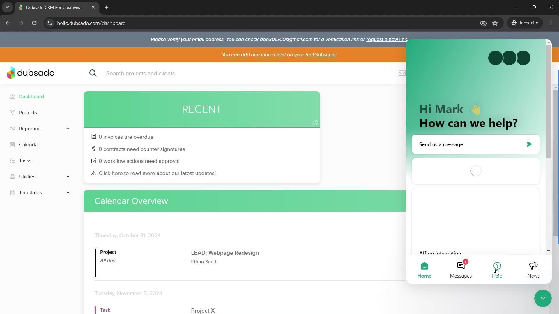 Help center screenshot