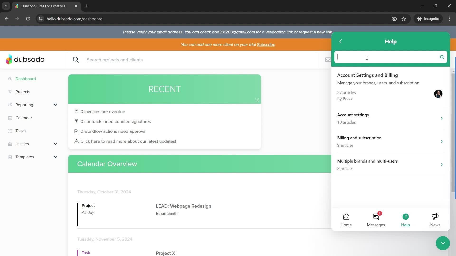 Help center screenshot