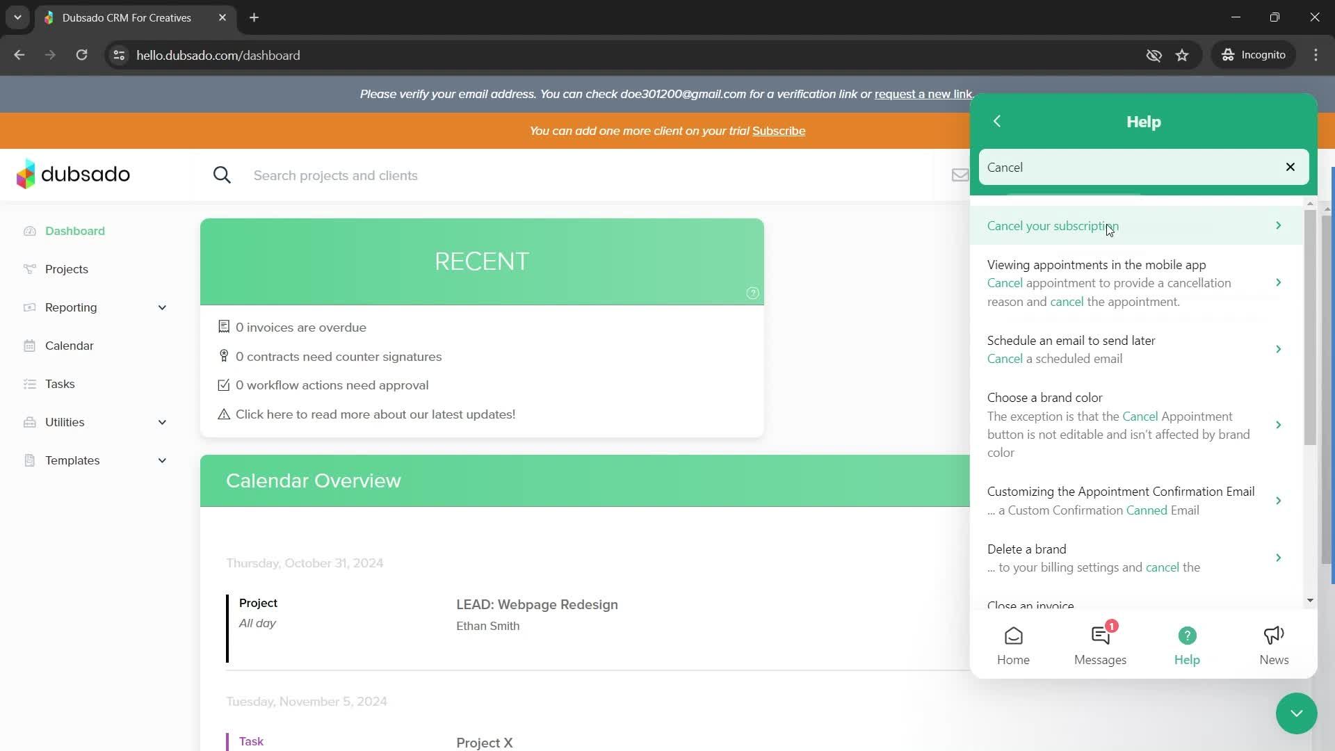 Help center screenshot