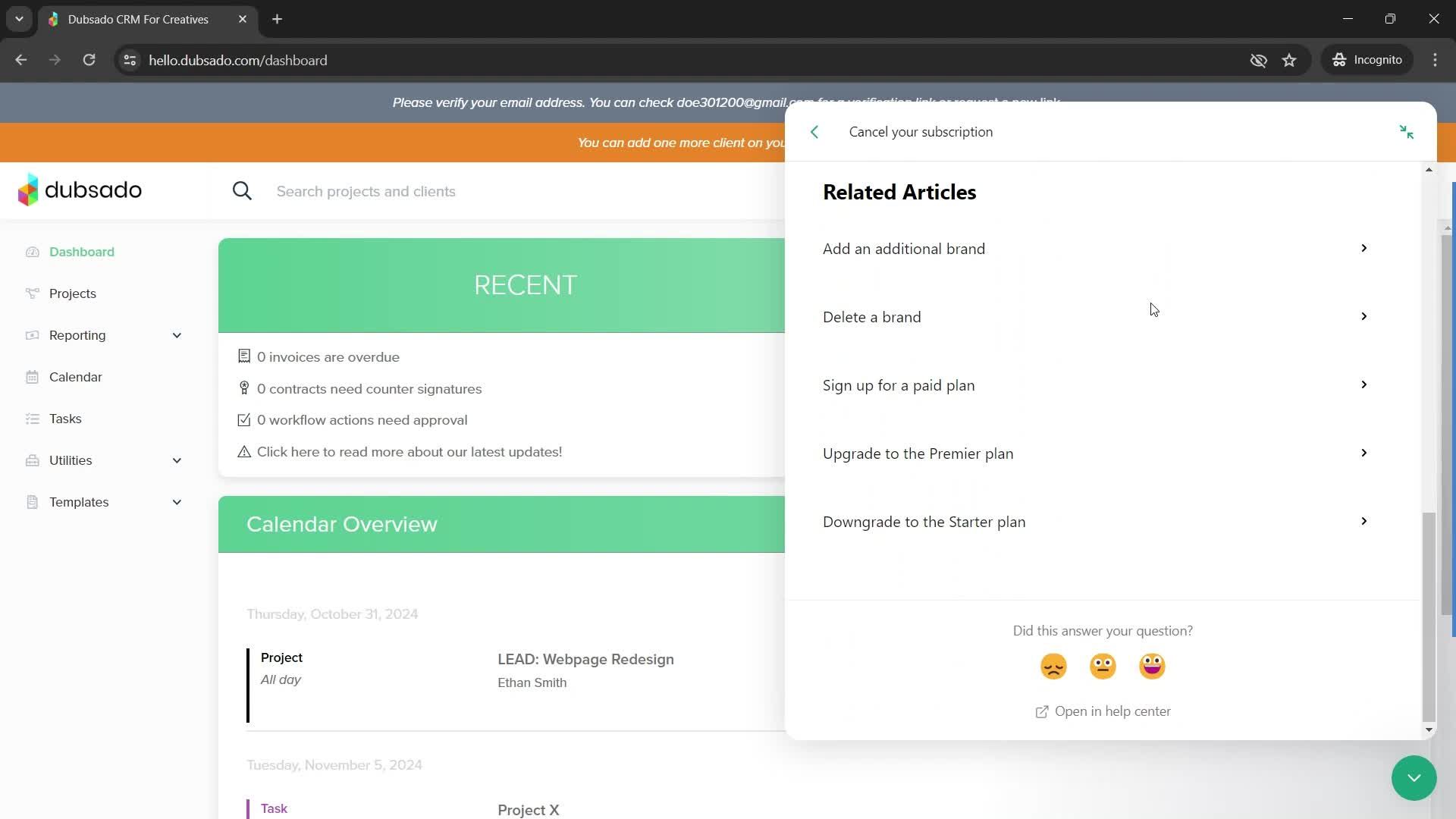 Help center screenshot