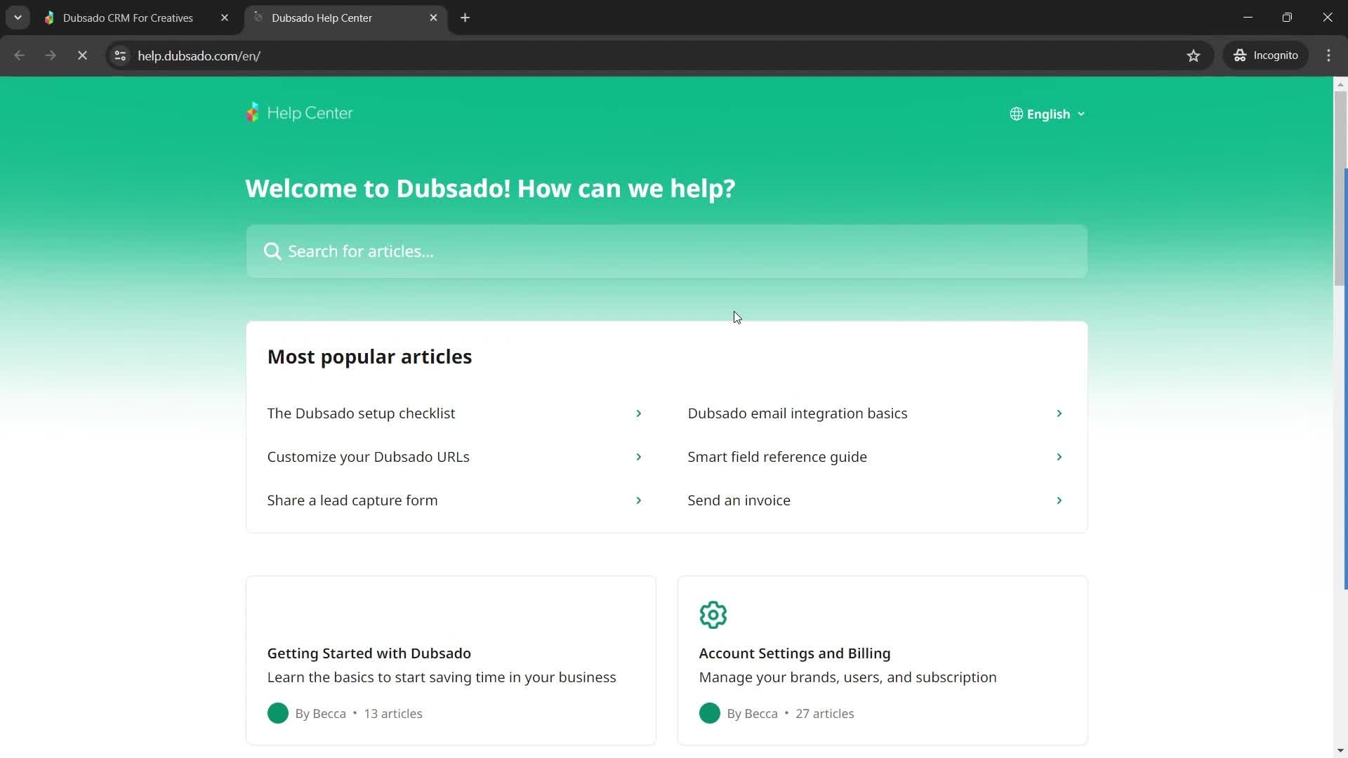 Help center screenshot