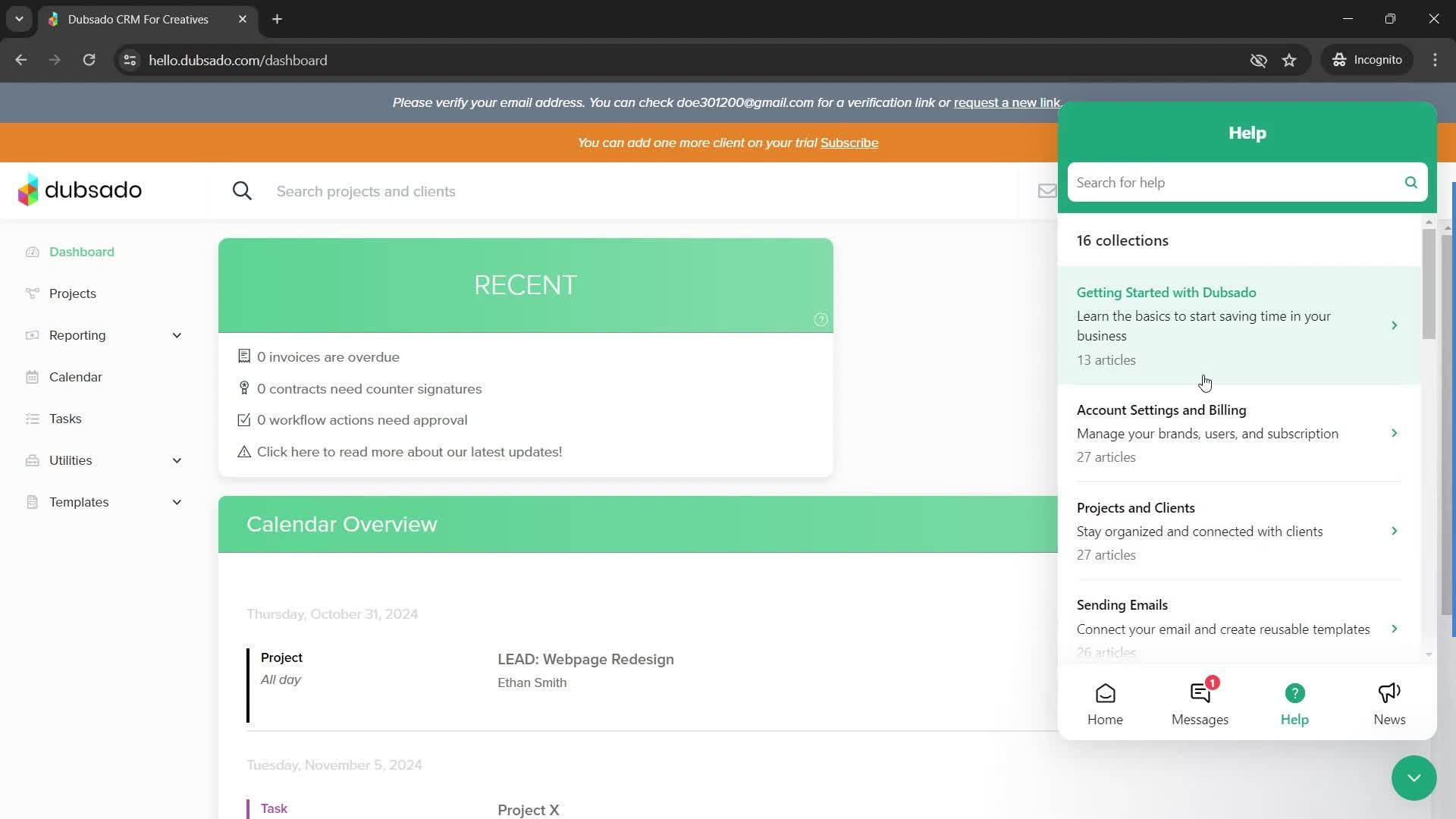 Help center screenshot