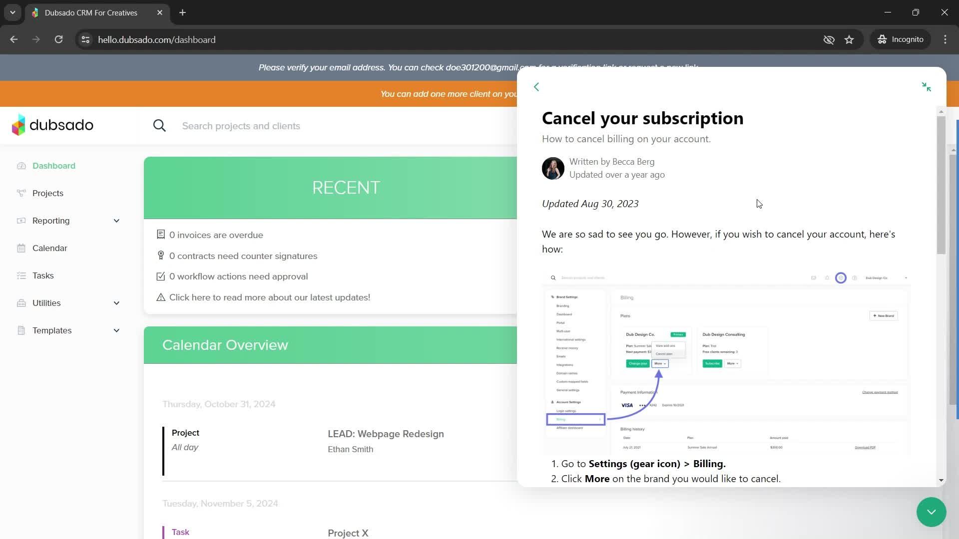Help center screenshot