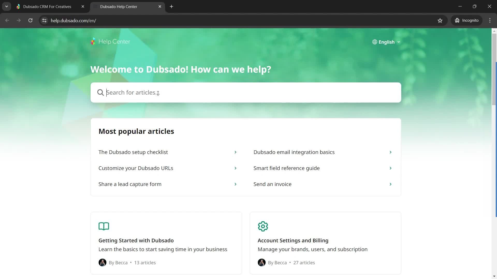 Help center screenshot