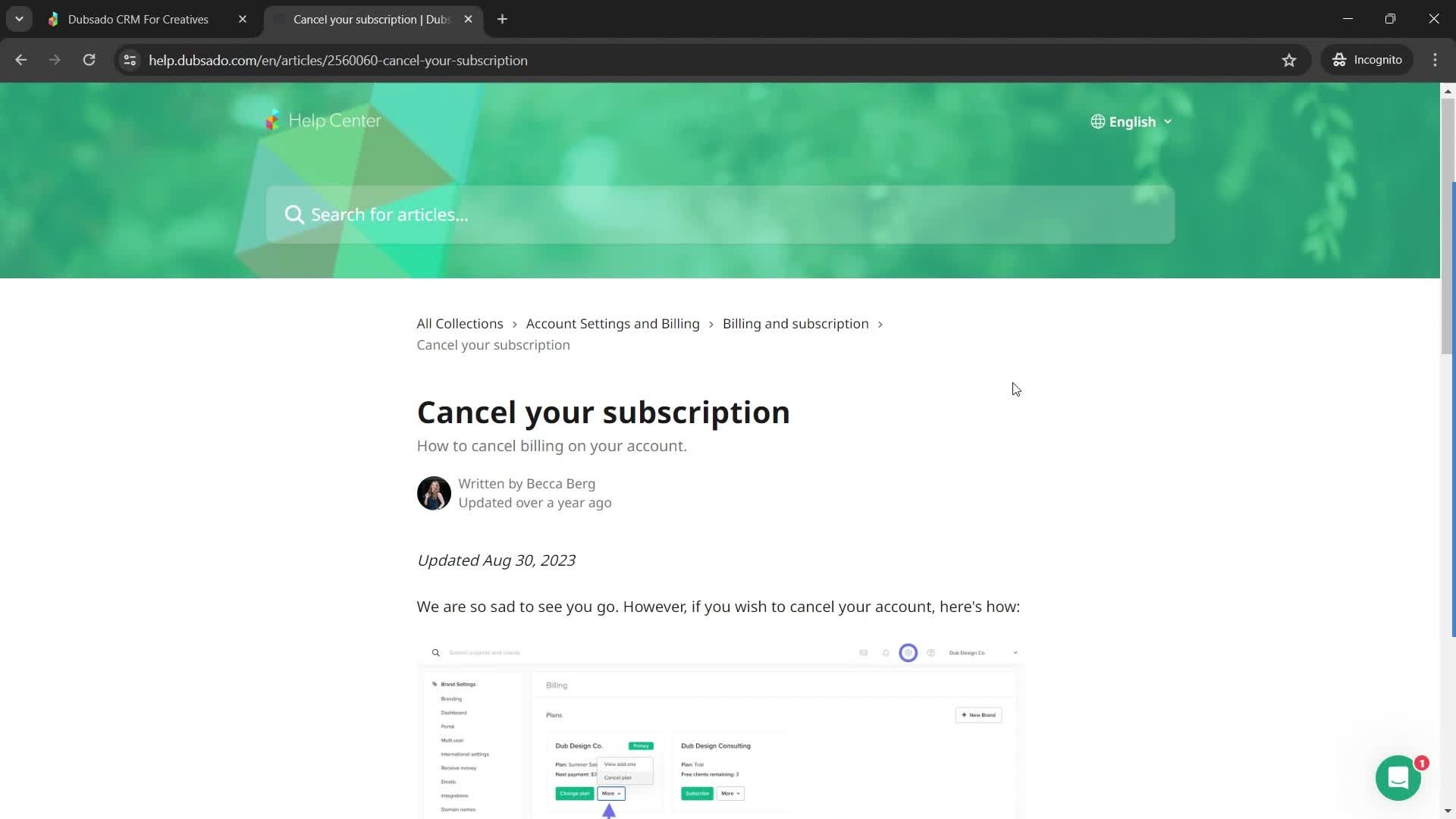 Help center screenshot
