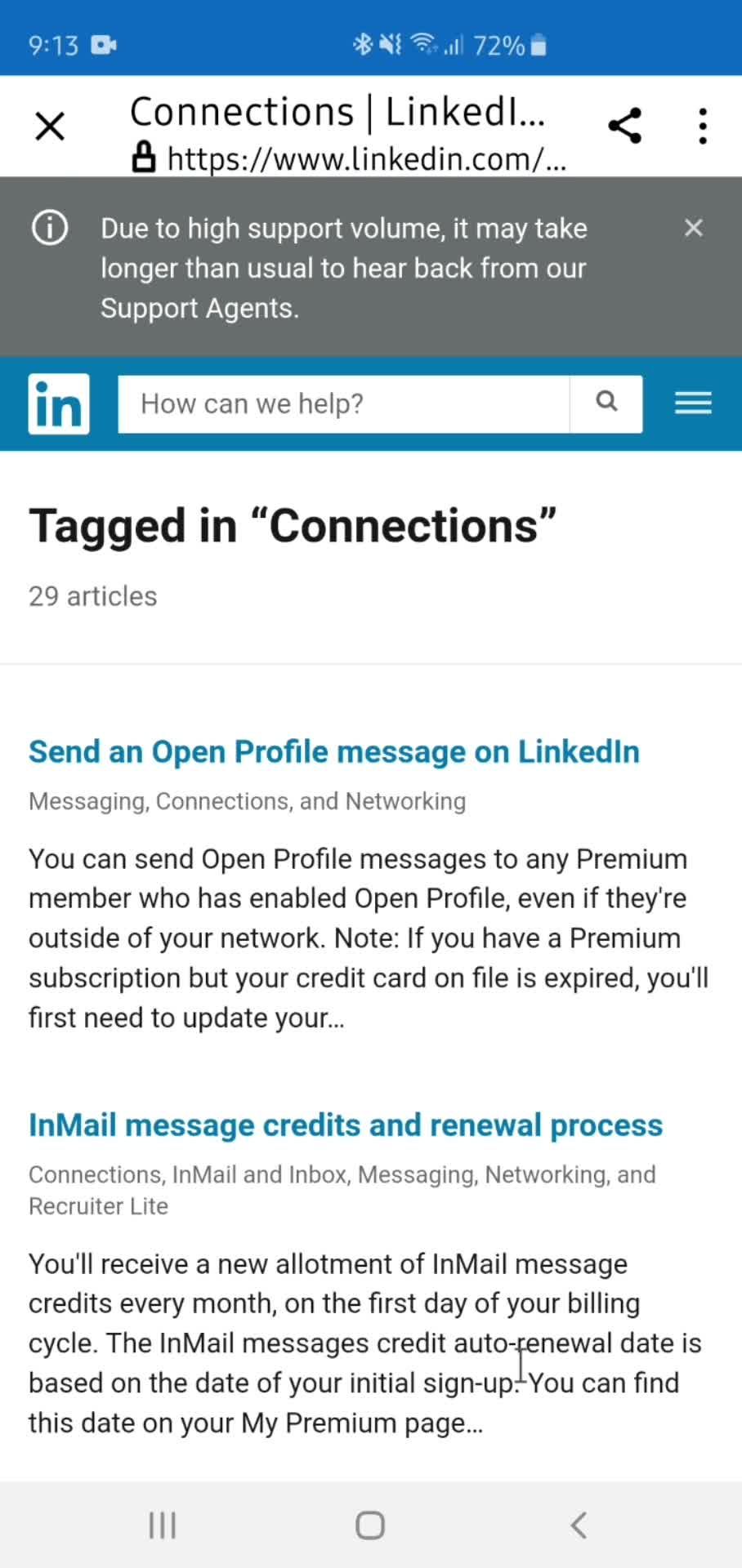 Help center screenshot