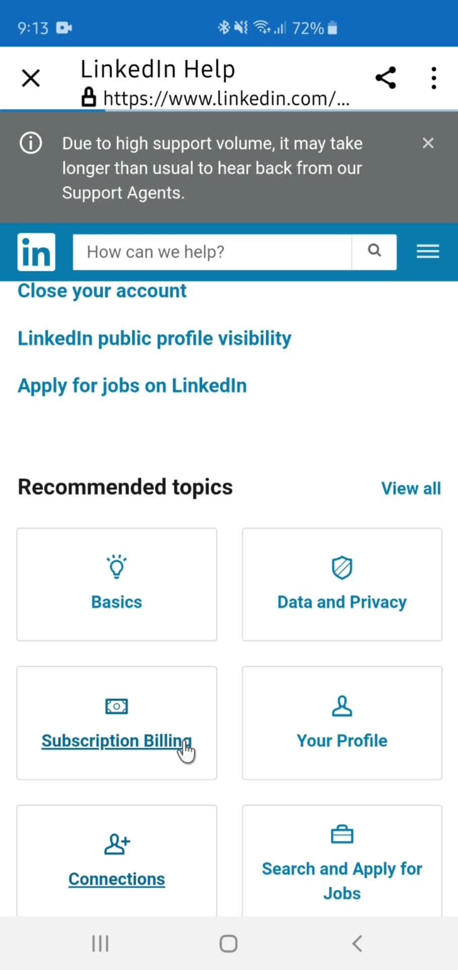 Help center screenshot