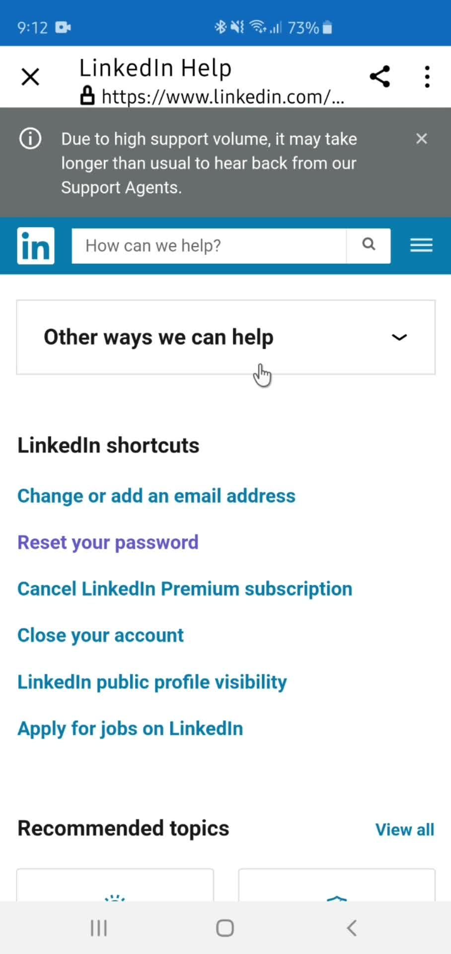 Help center screenshot