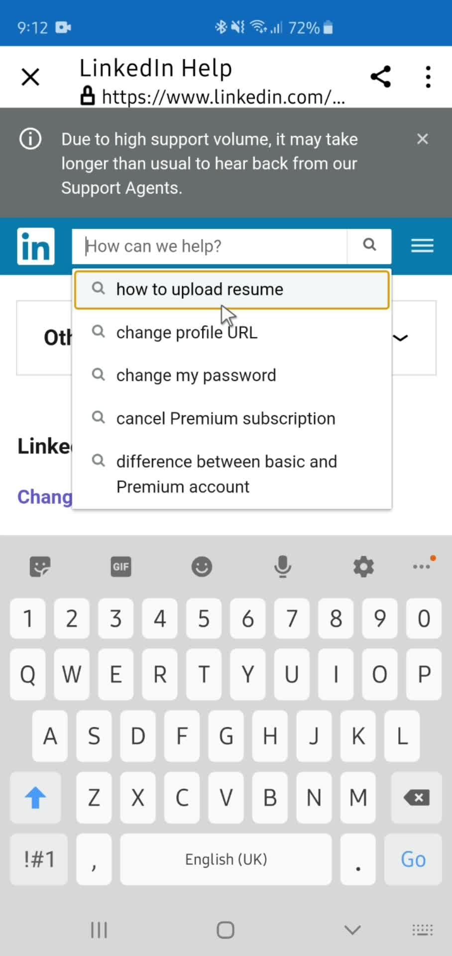 Help center screenshot