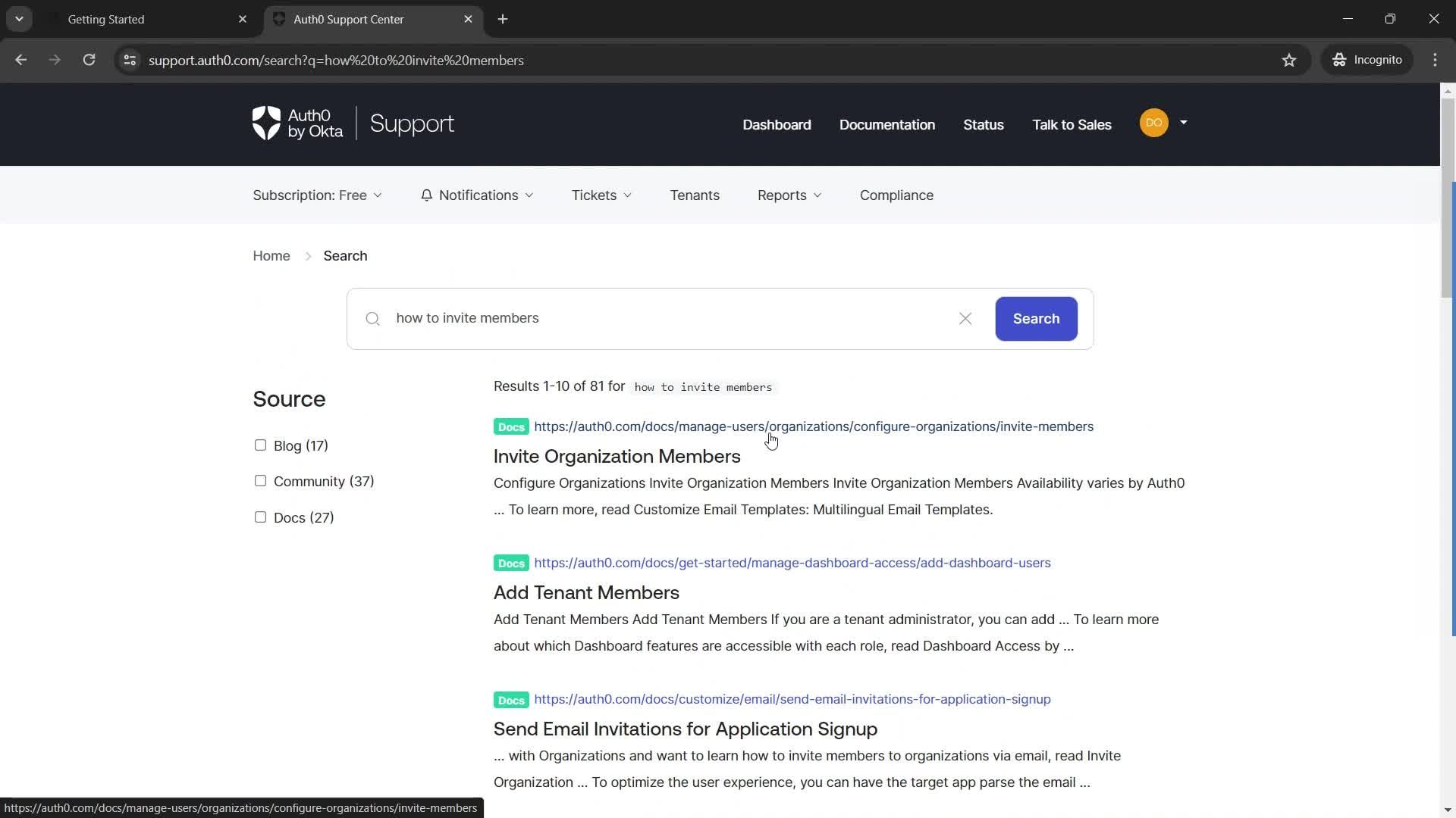 Help center screenshot