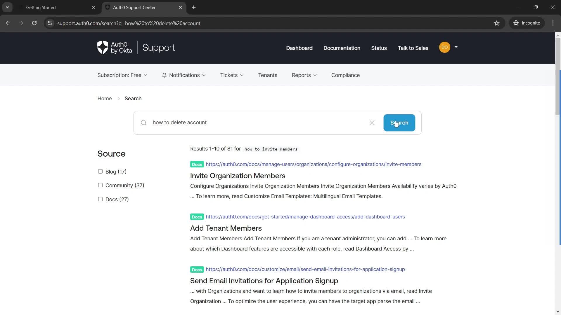 Help center screenshot