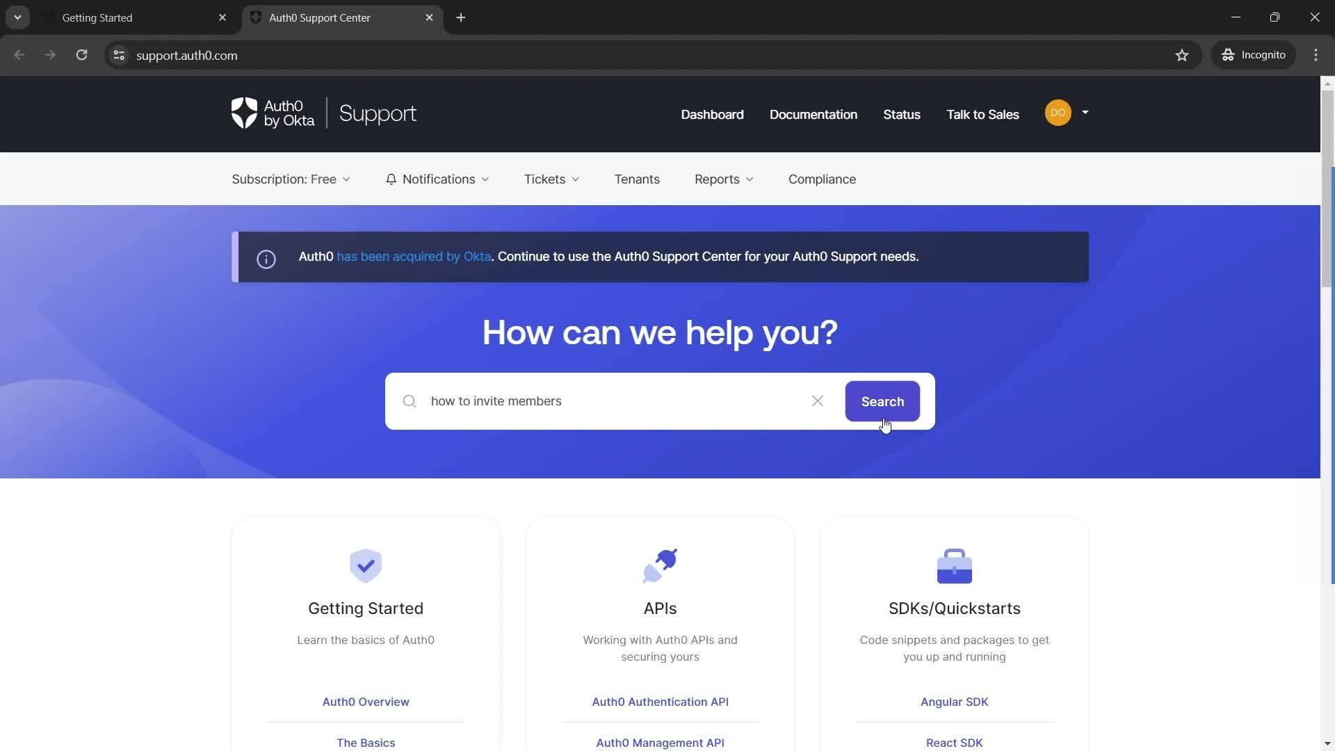 Help center screenshot