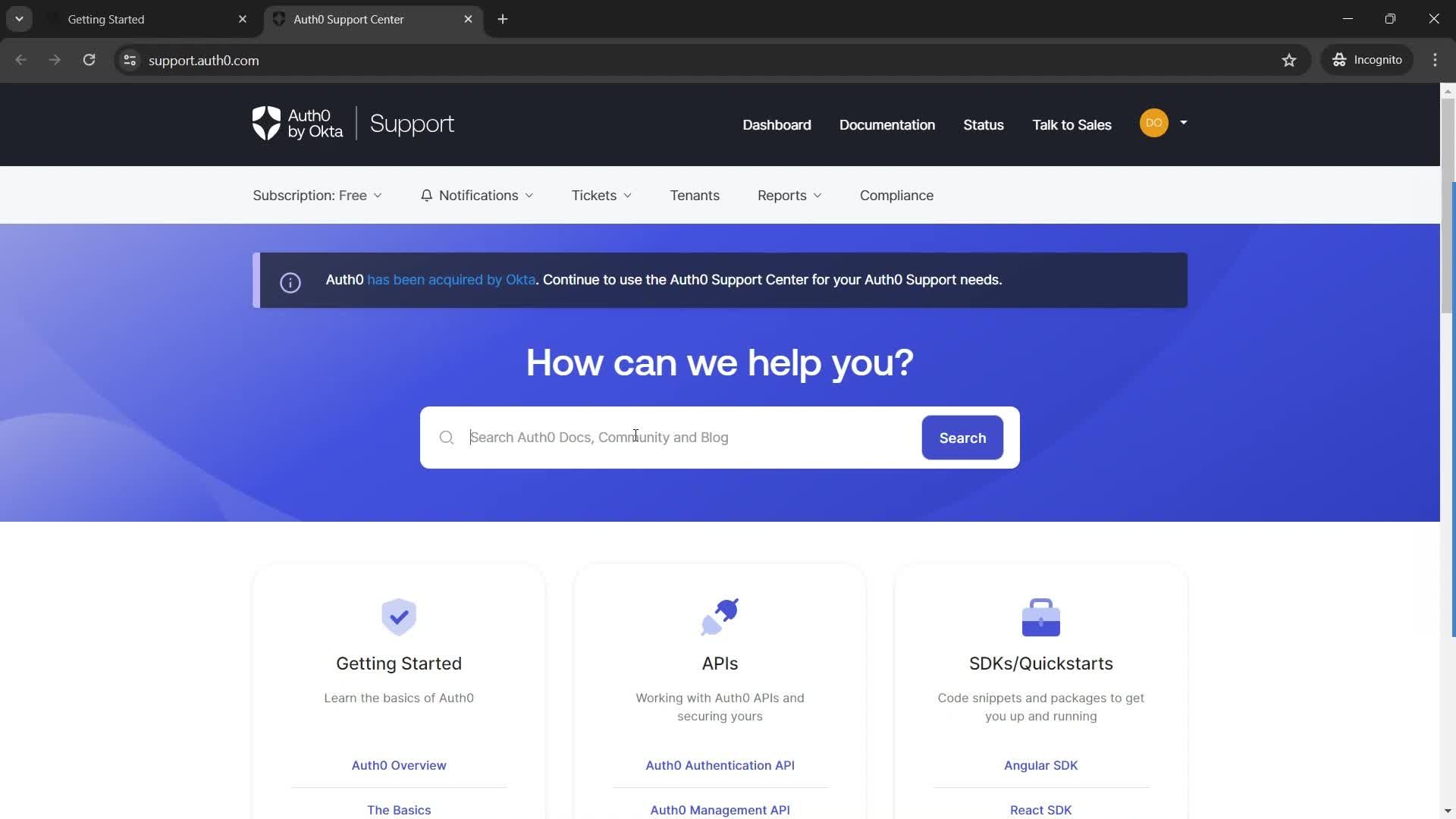 Help center screenshot