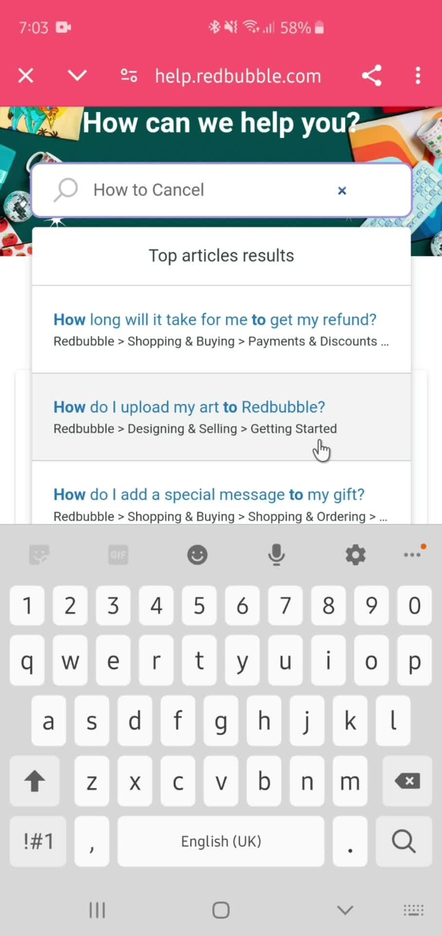 Help center screenshot
