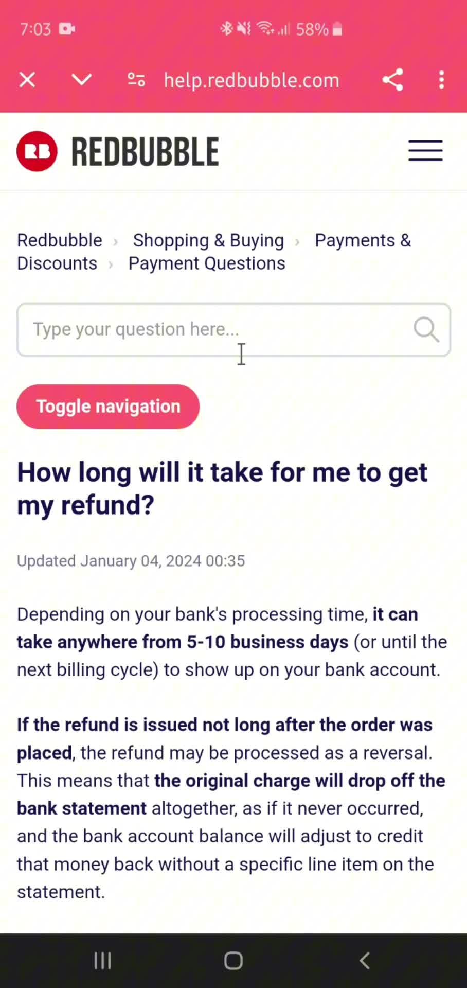 Help center screenshot