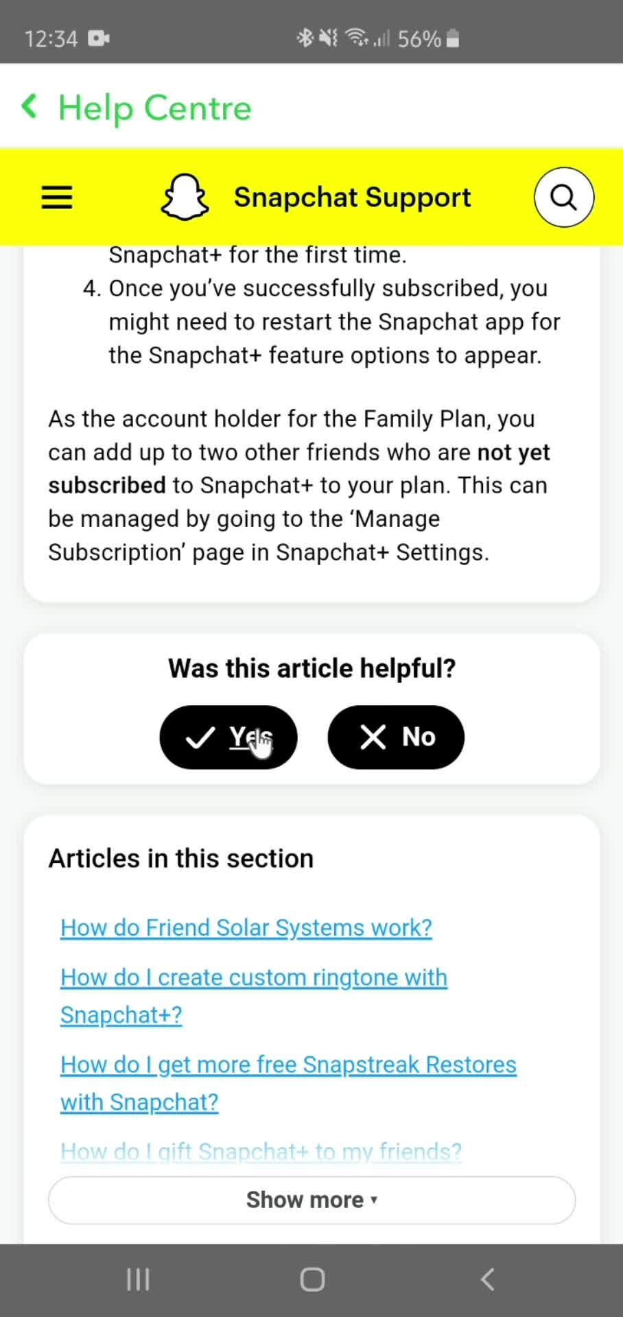 Help center on Snapchat video thumbnail