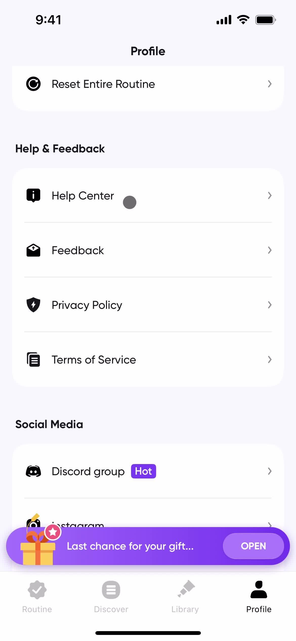 Help center screenshot