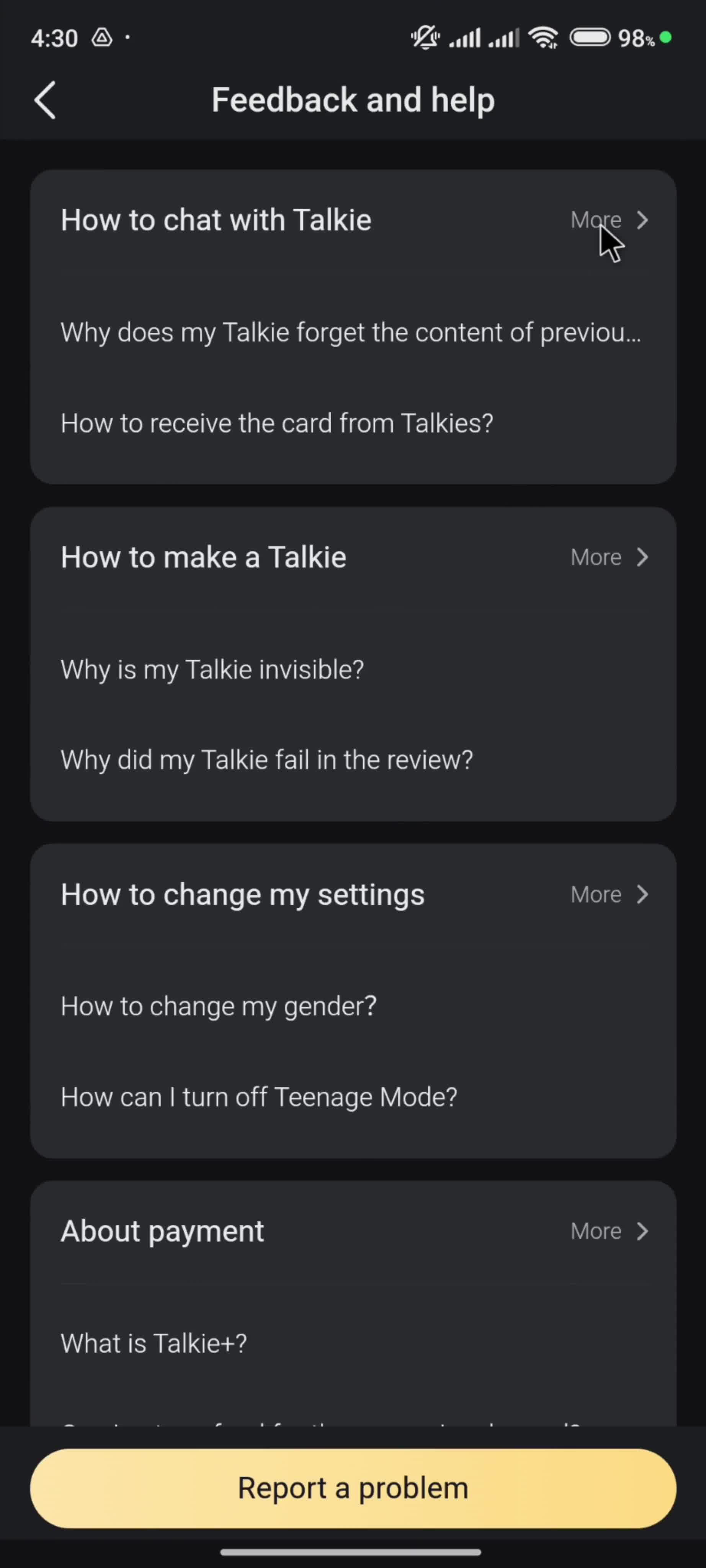 Help center screenshot