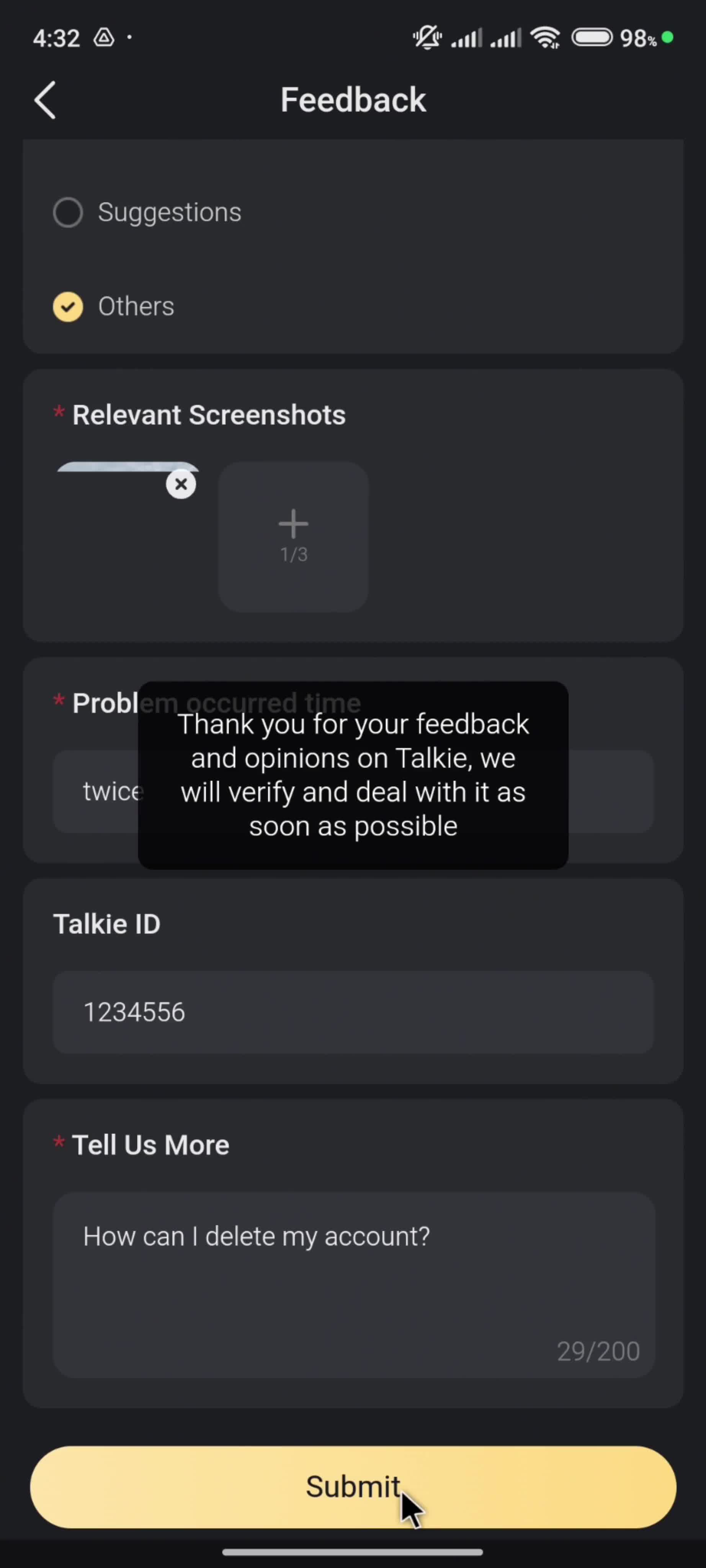 Help center screenshot