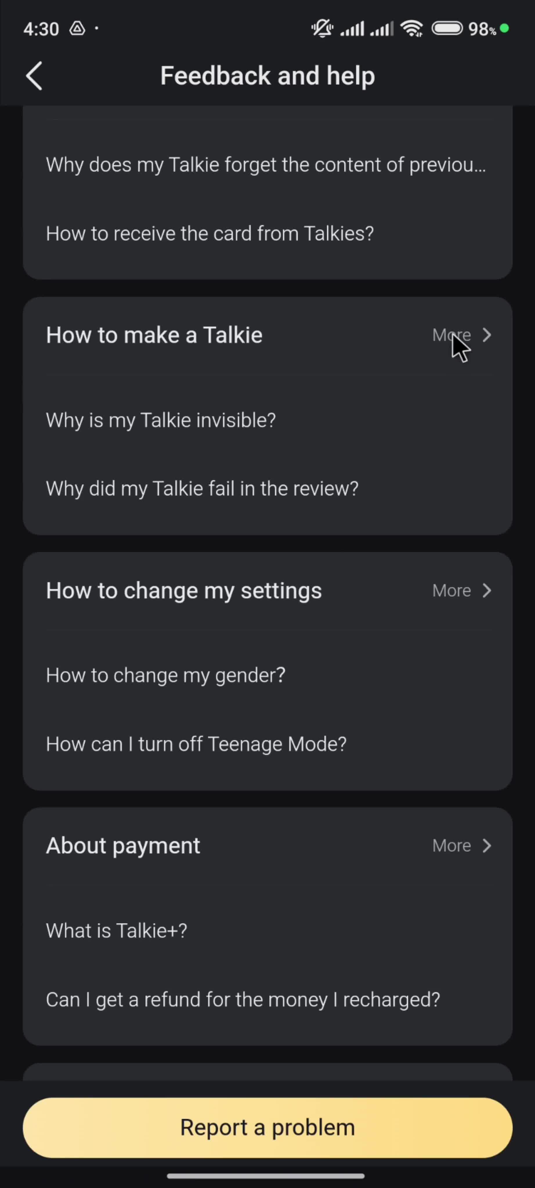 Help center screenshot