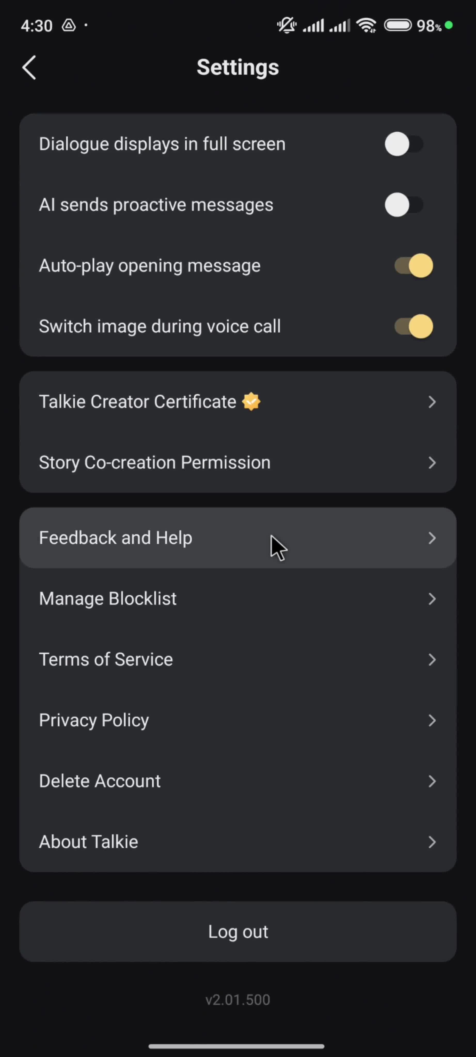 Help center screenshot