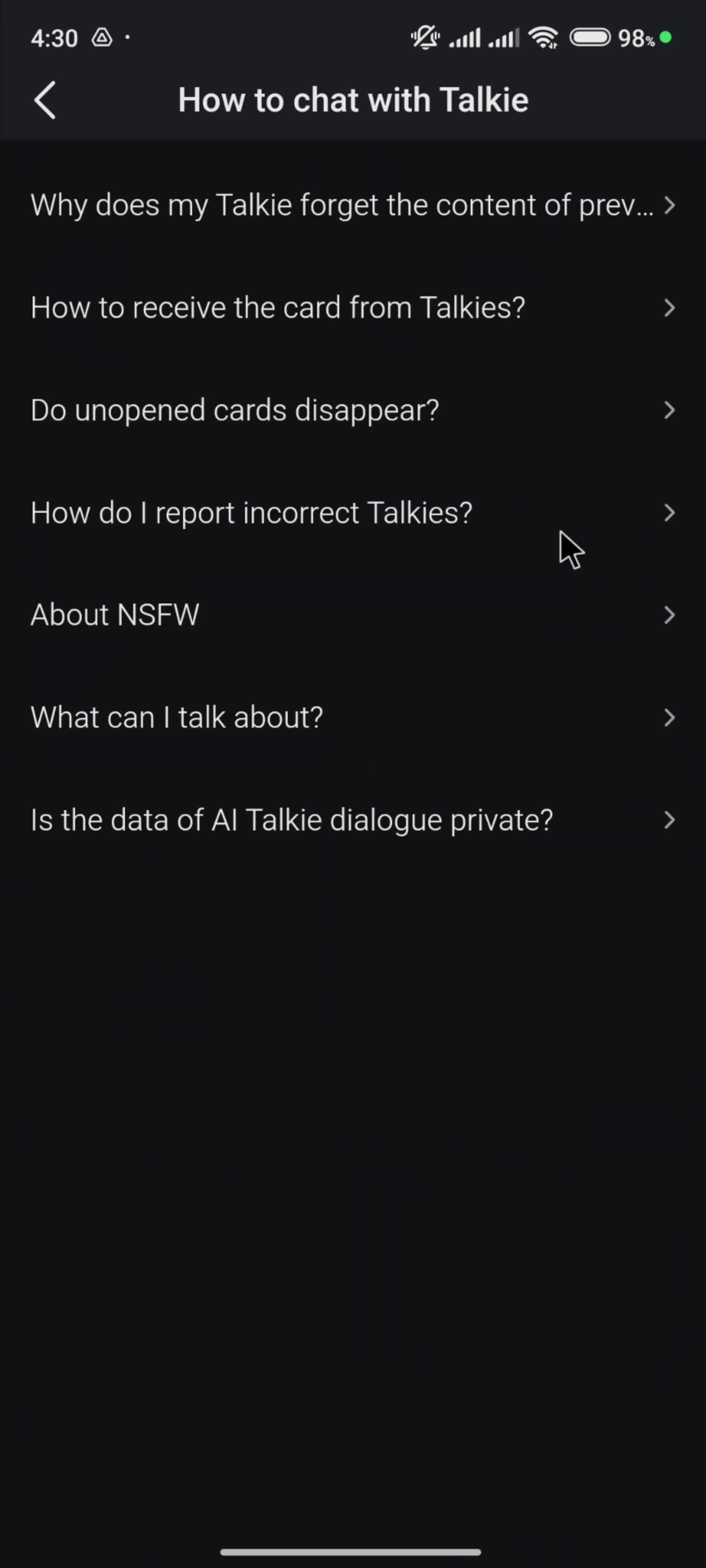 Help center screenshot