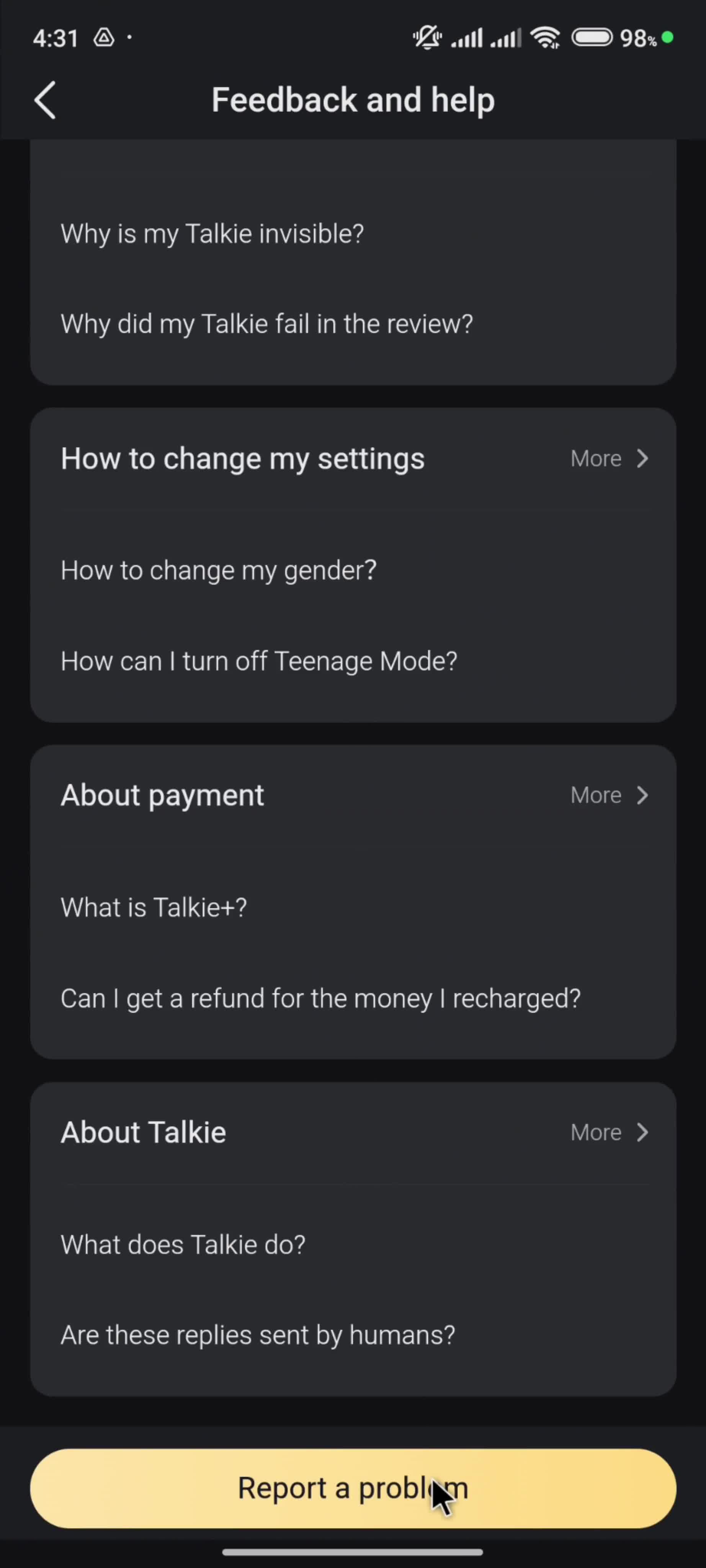 Help center screenshot