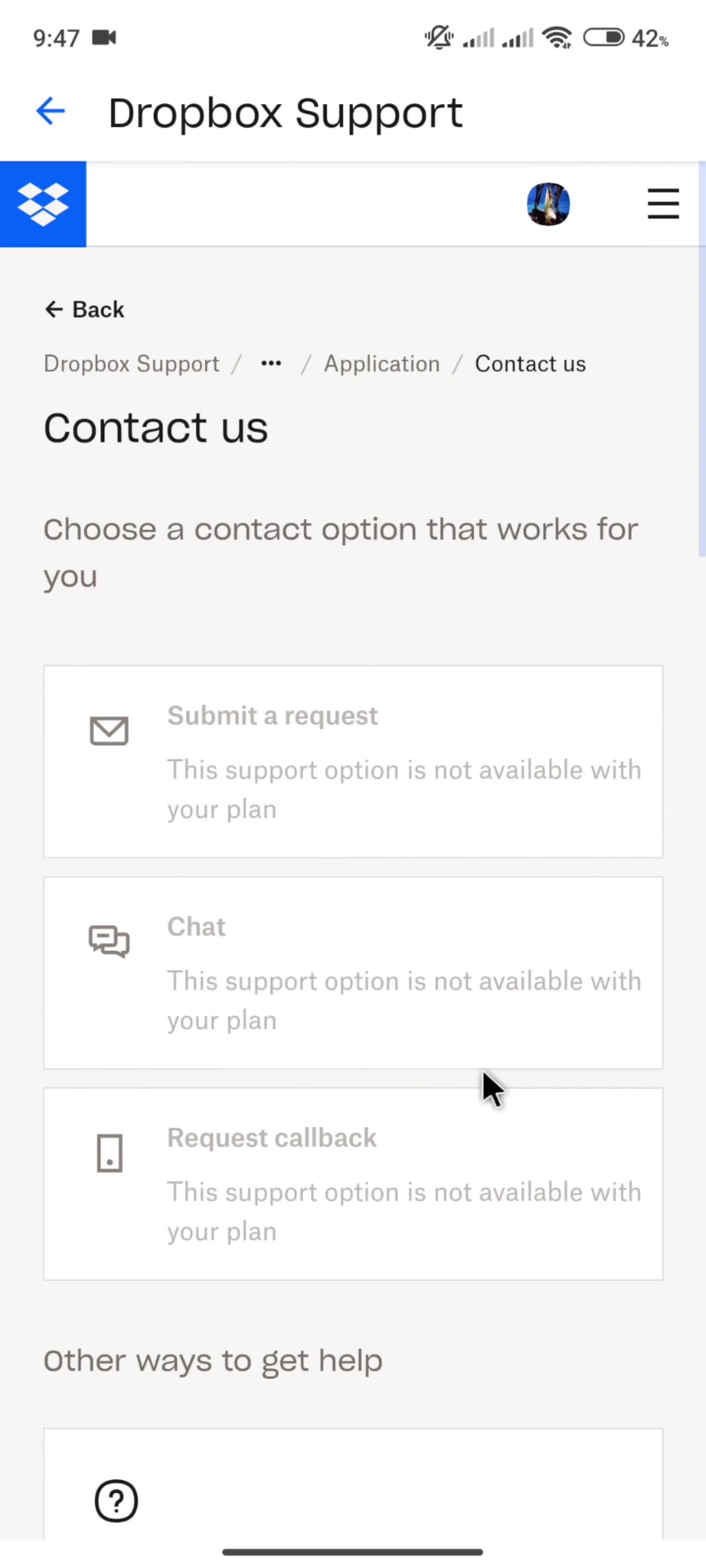 Help center screenshot