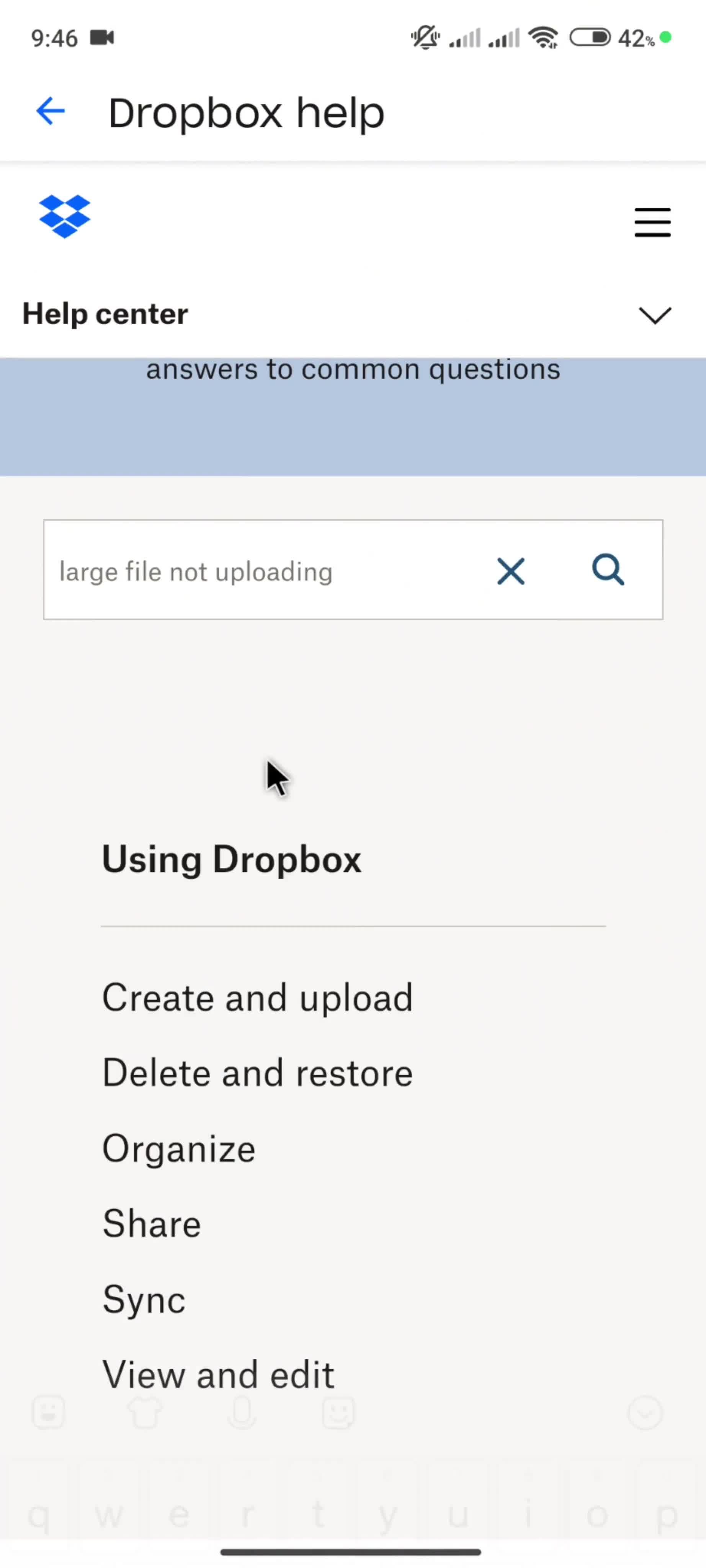 Help center screenshot