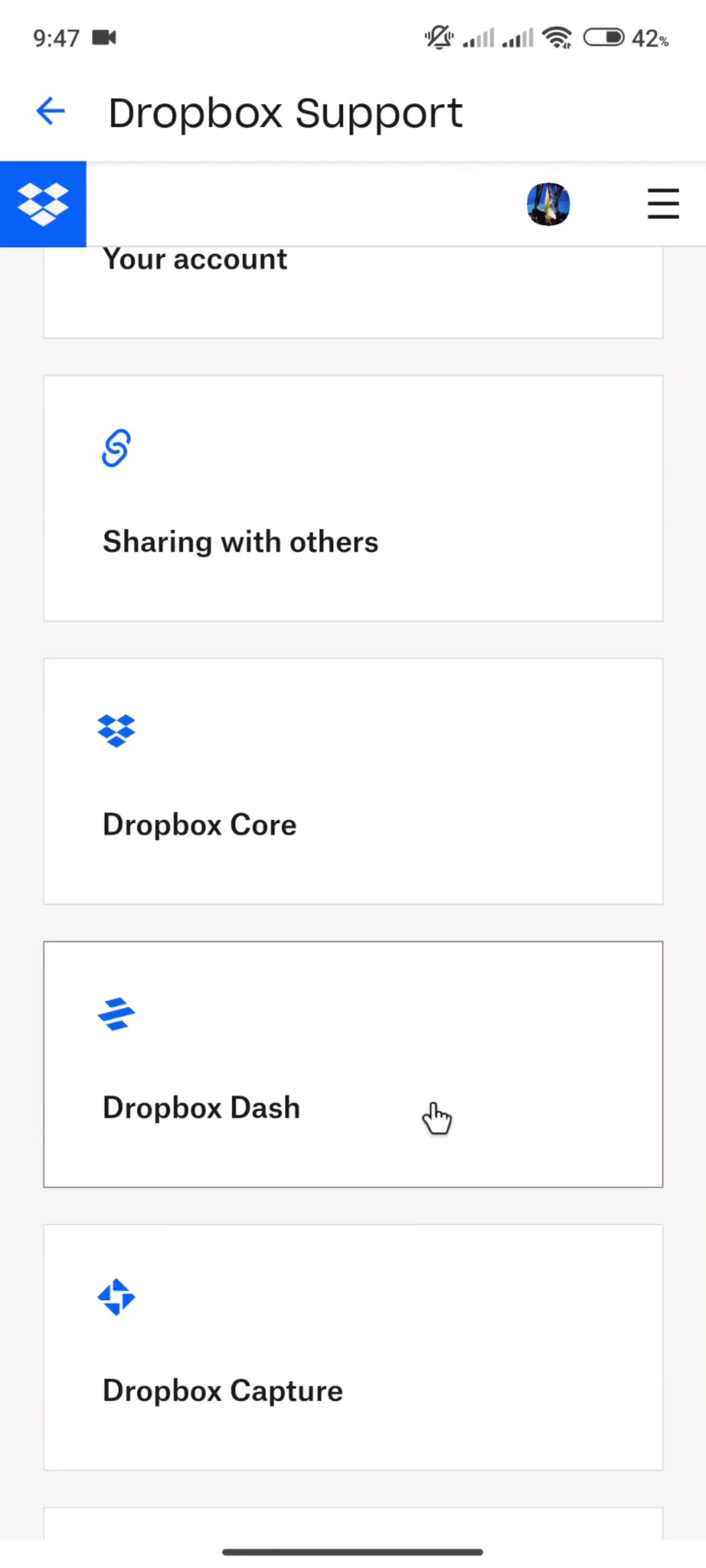 Help center screenshot