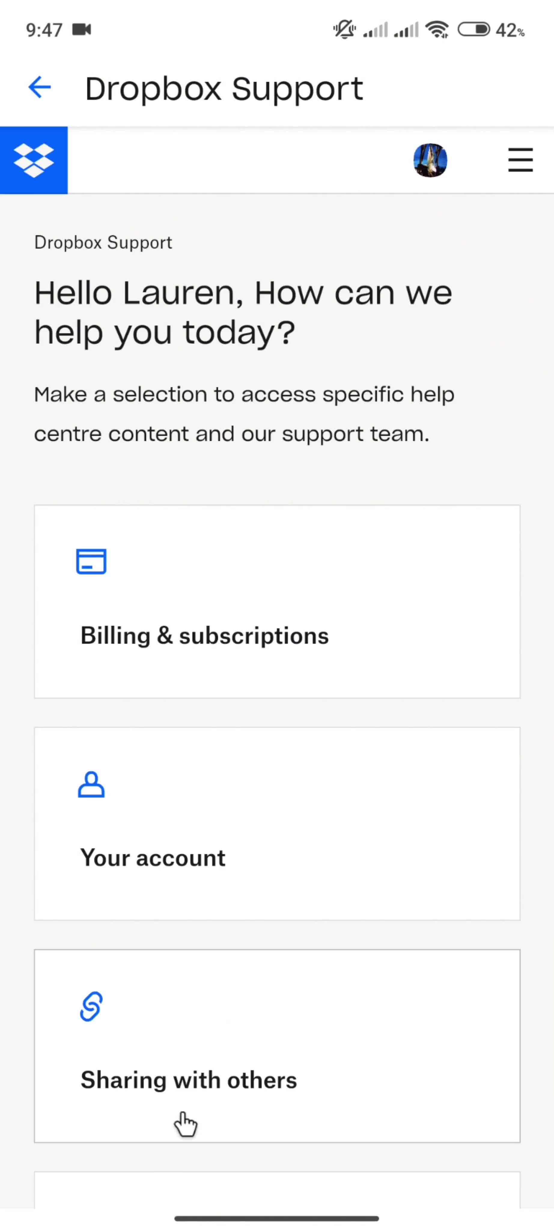 Help center screenshot
