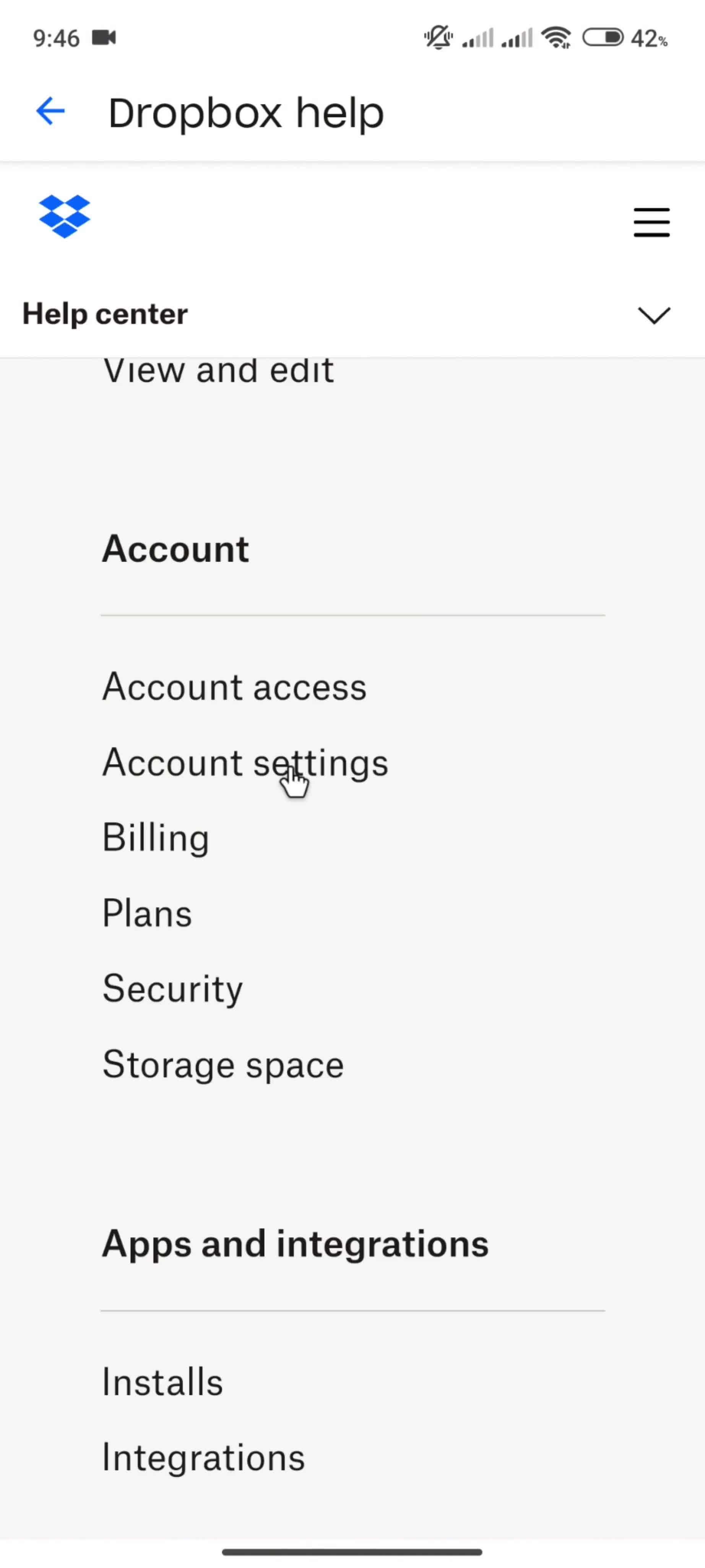 Help center screenshot