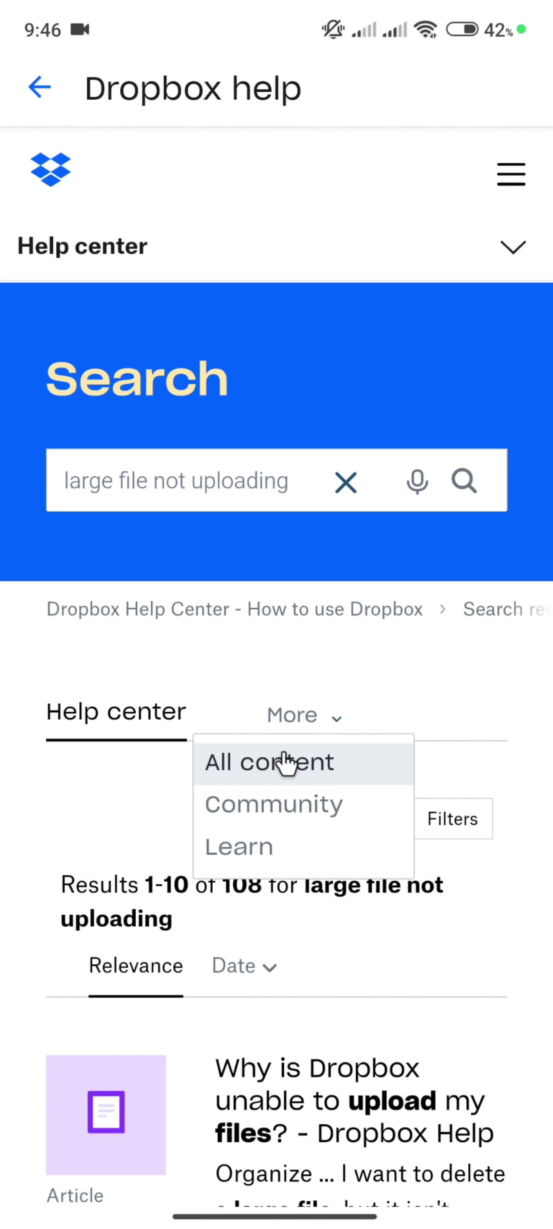 Help center screenshot