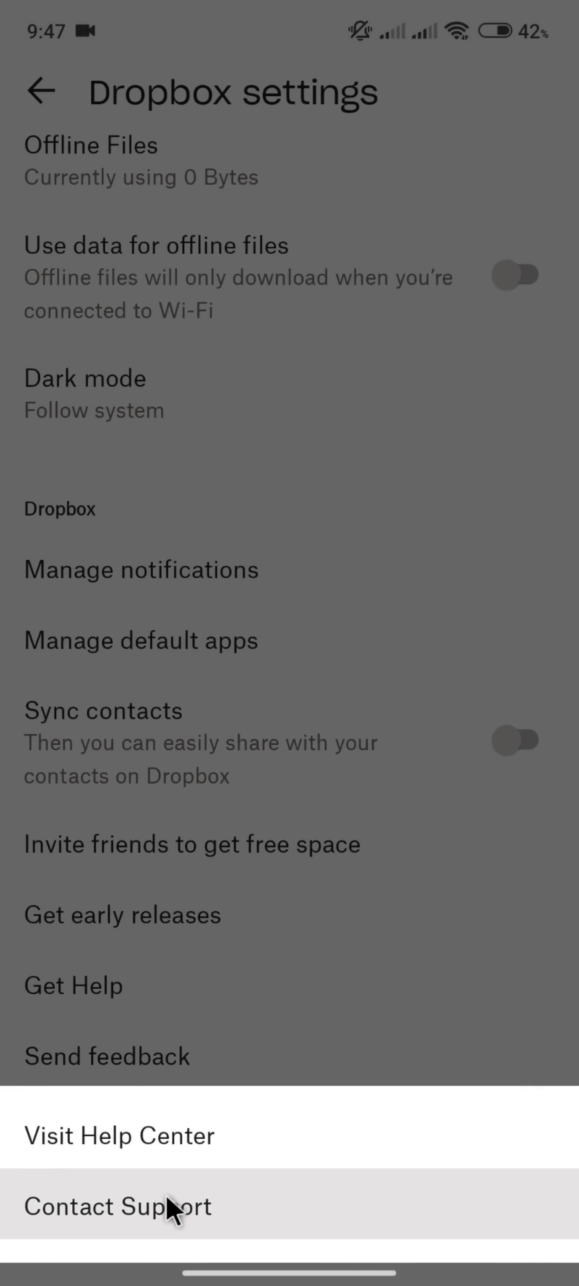 Help center screenshot