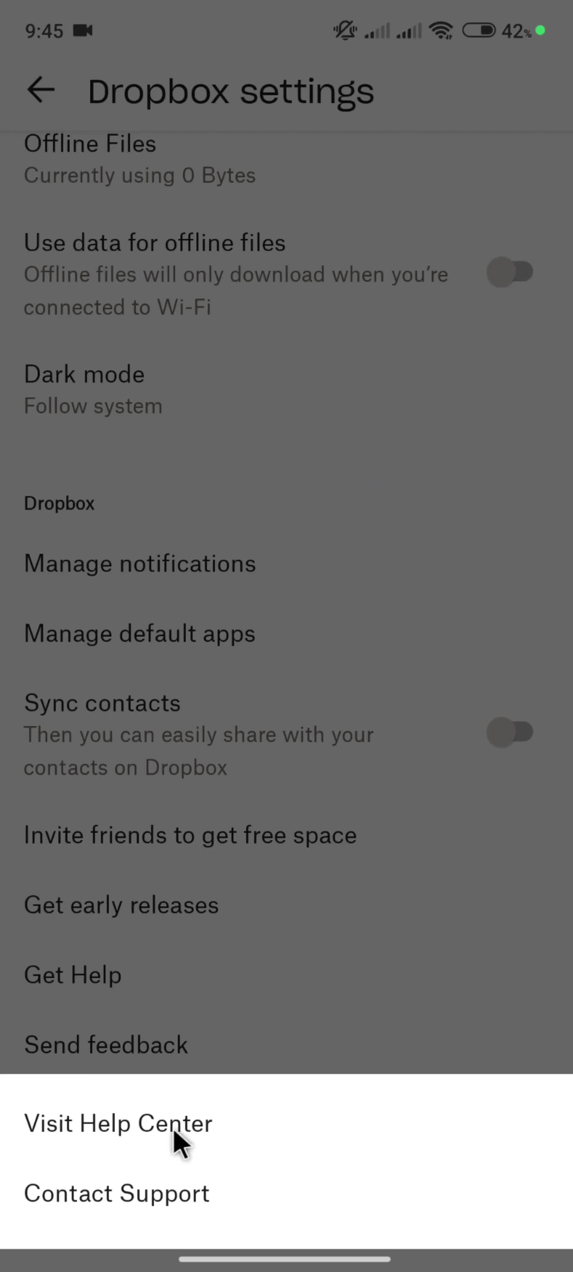 Help center screenshot