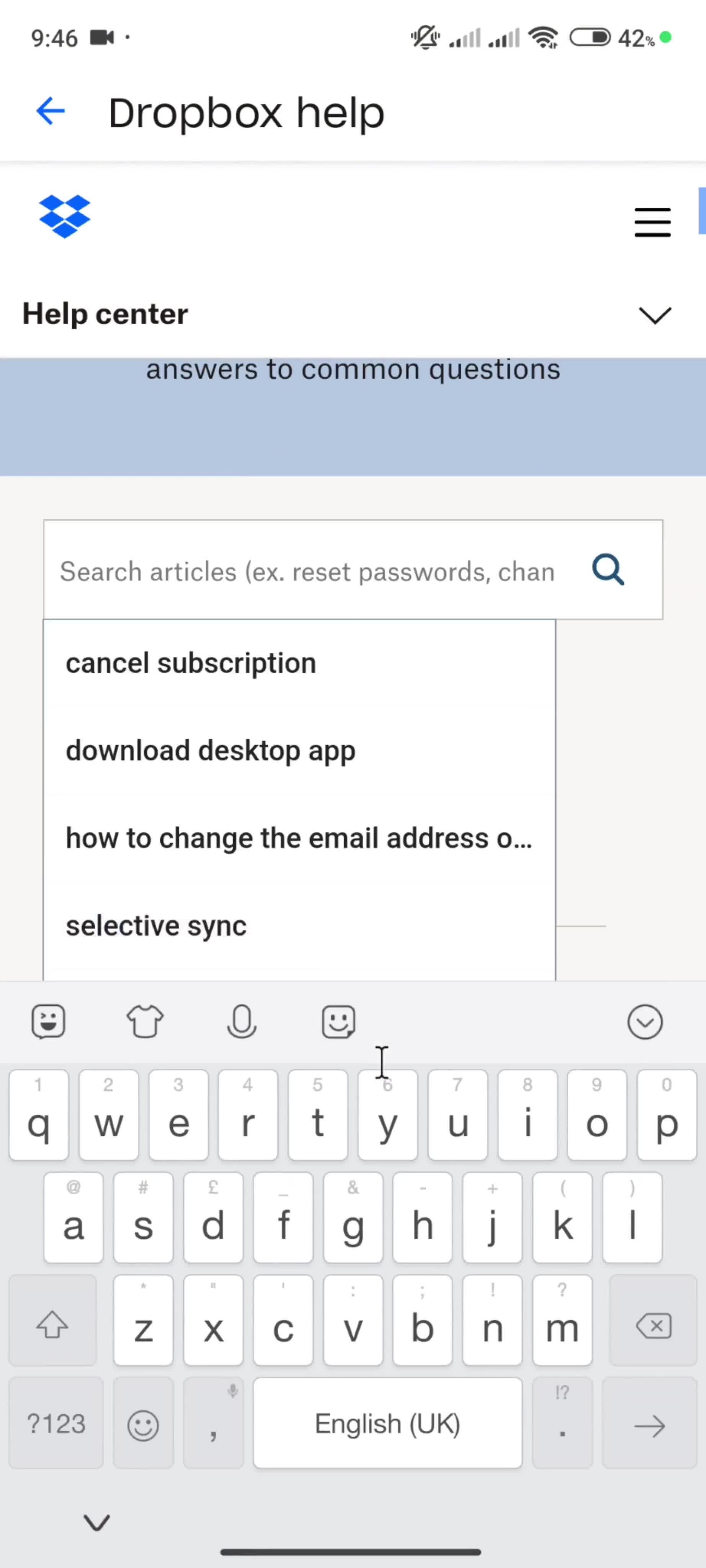 Help center screenshot