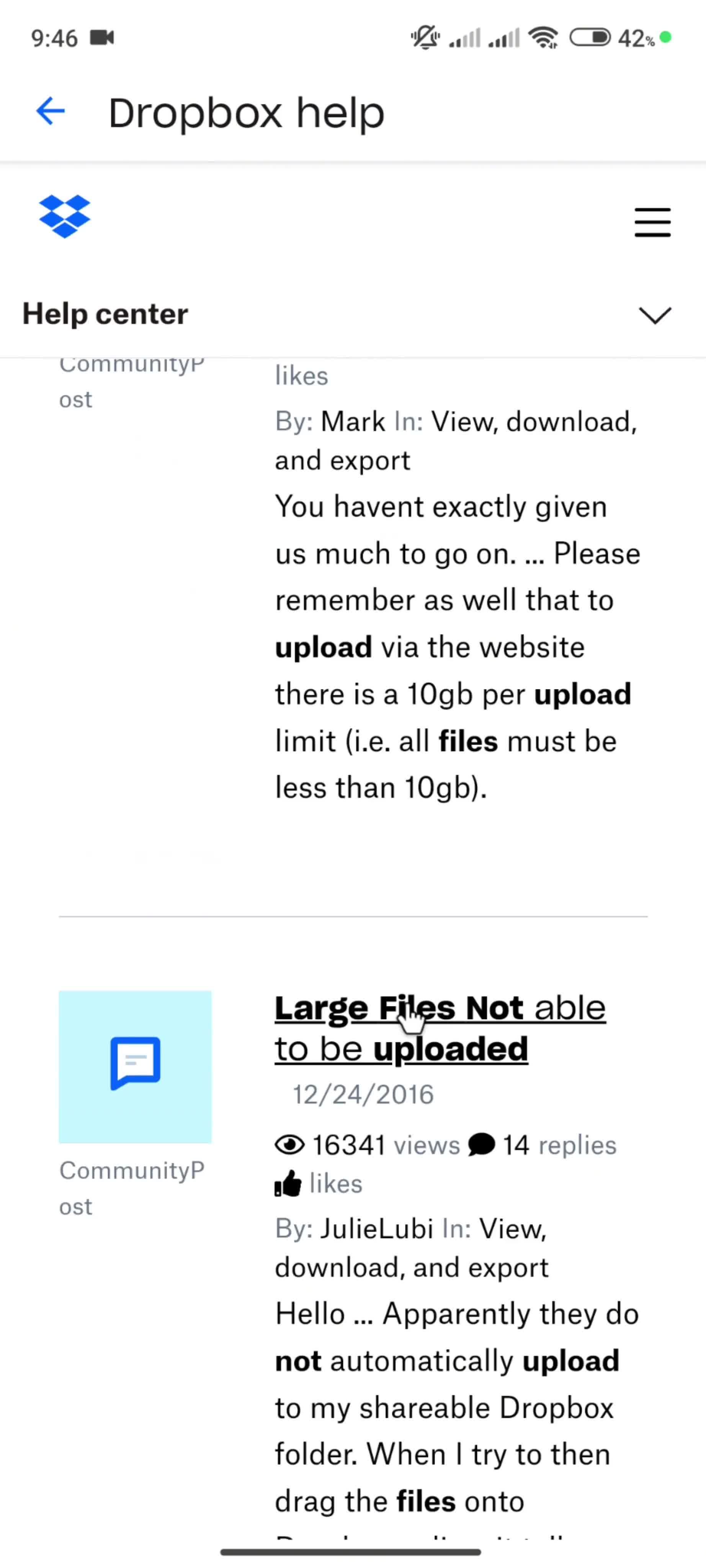 Help center screenshot