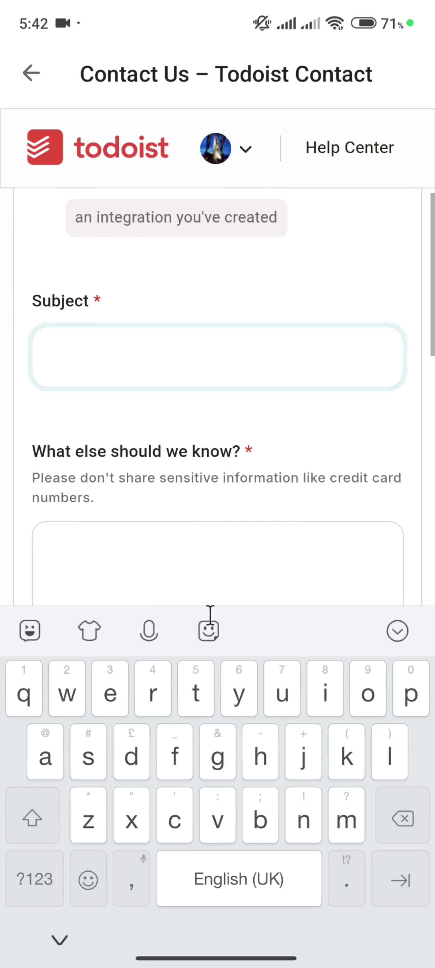 Help center screenshot