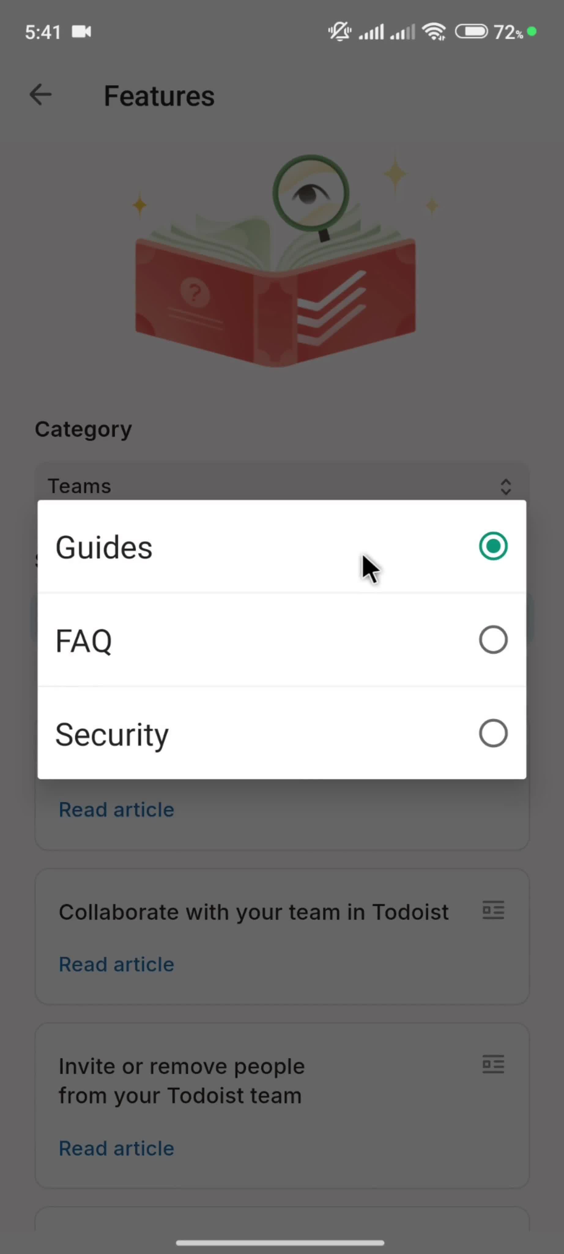 Help center screenshot