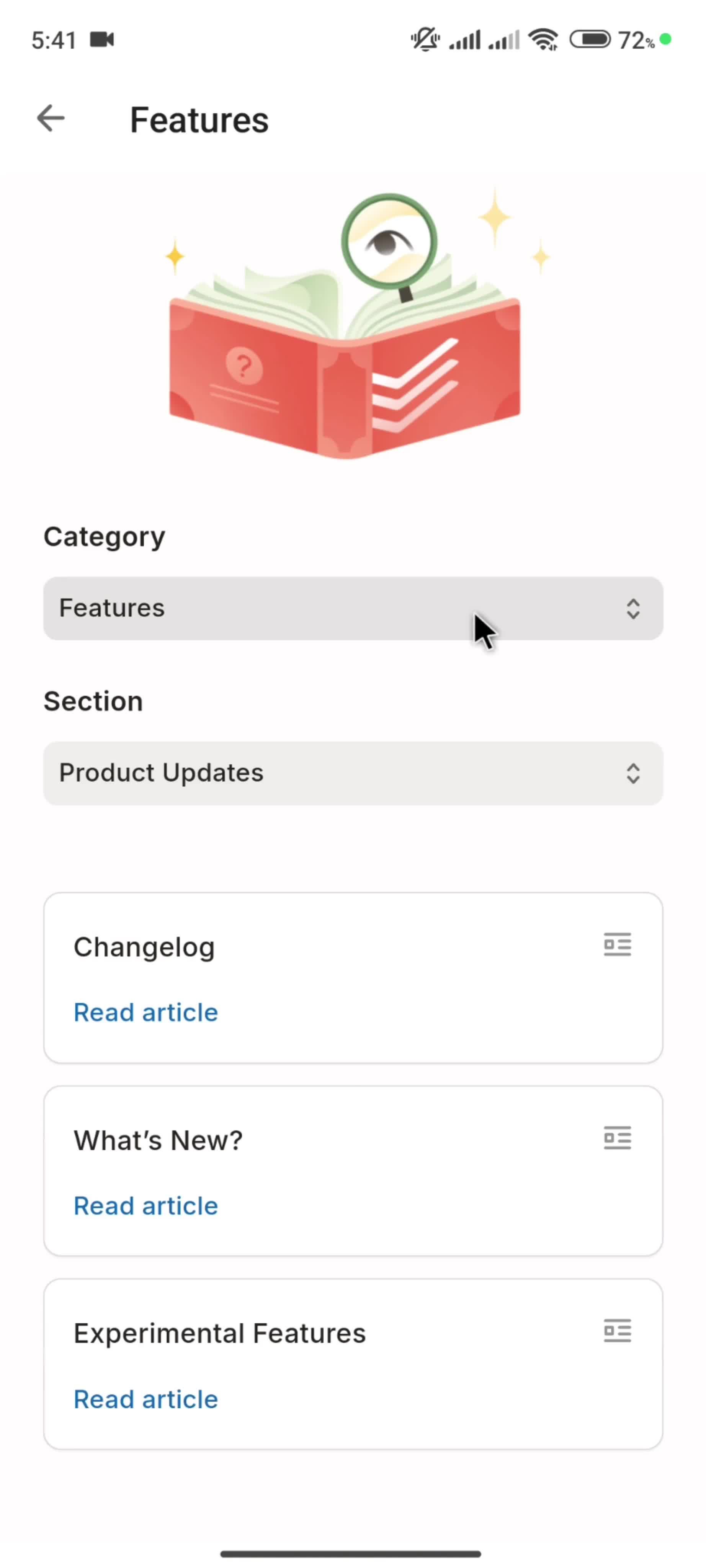Help center screenshot