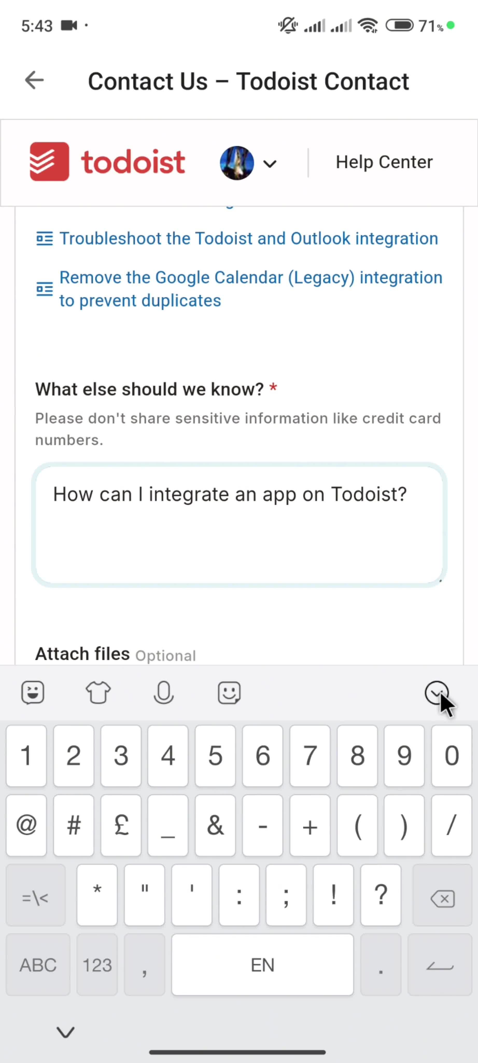 Help center screenshot