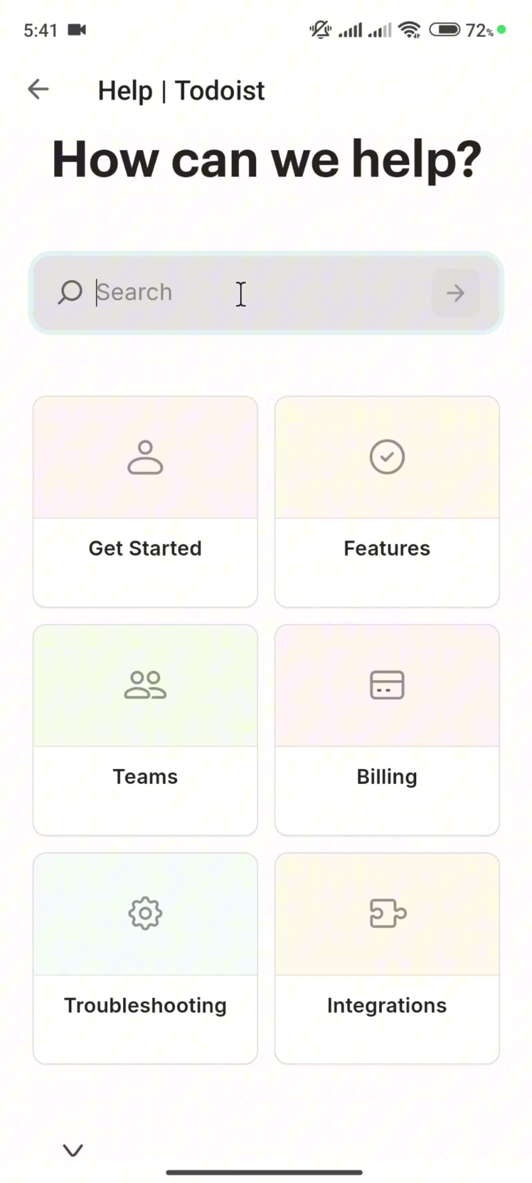 Help center screenshot