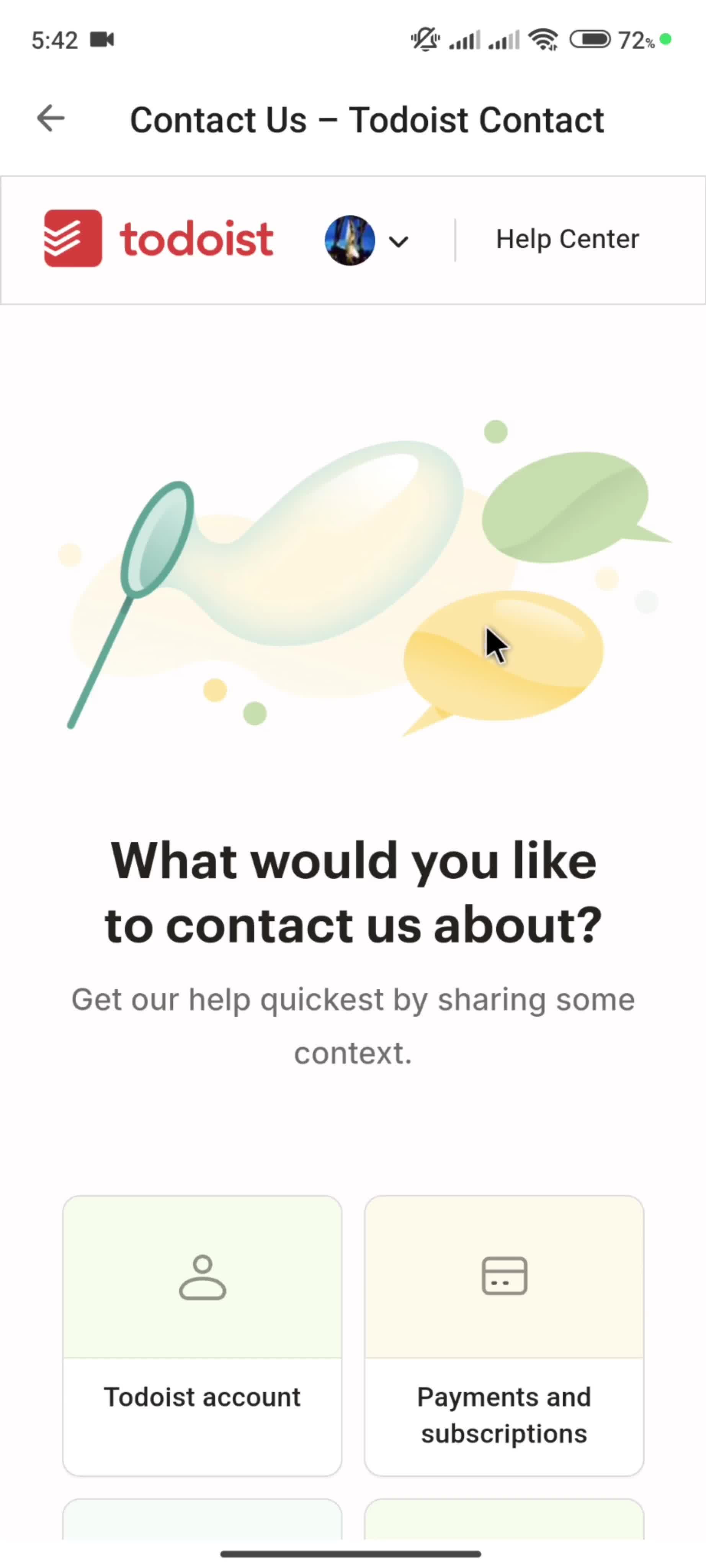 Help center screenshot