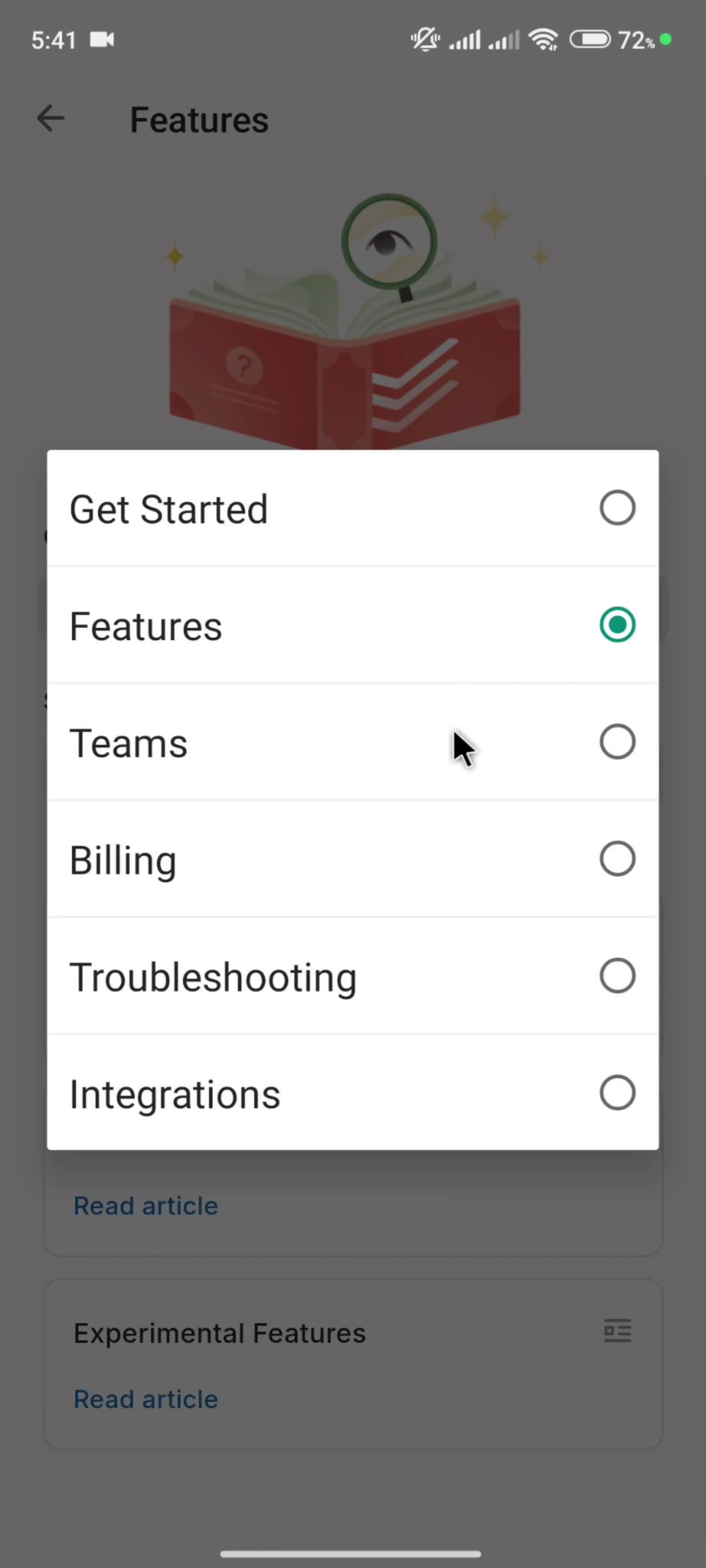 Help center screenshot