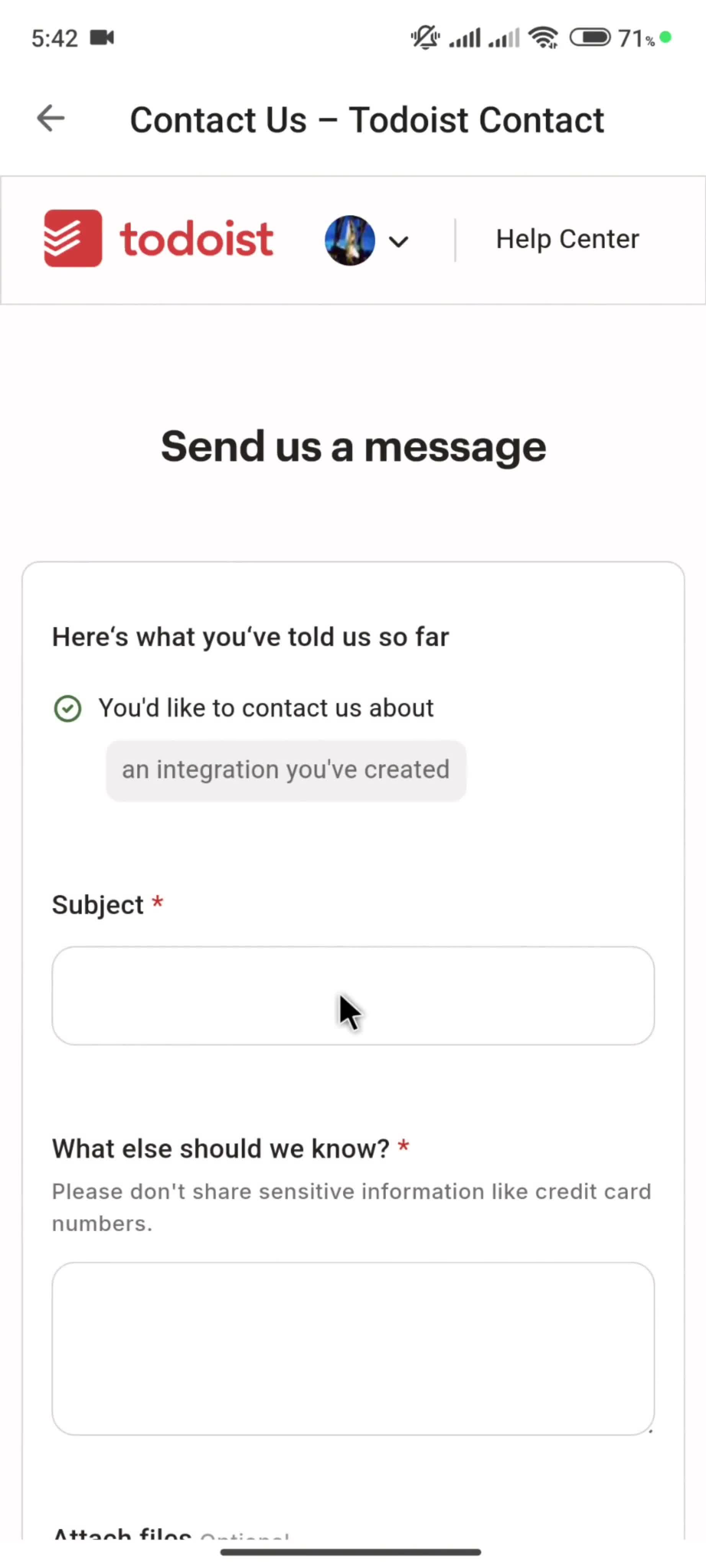 Help center screenshot