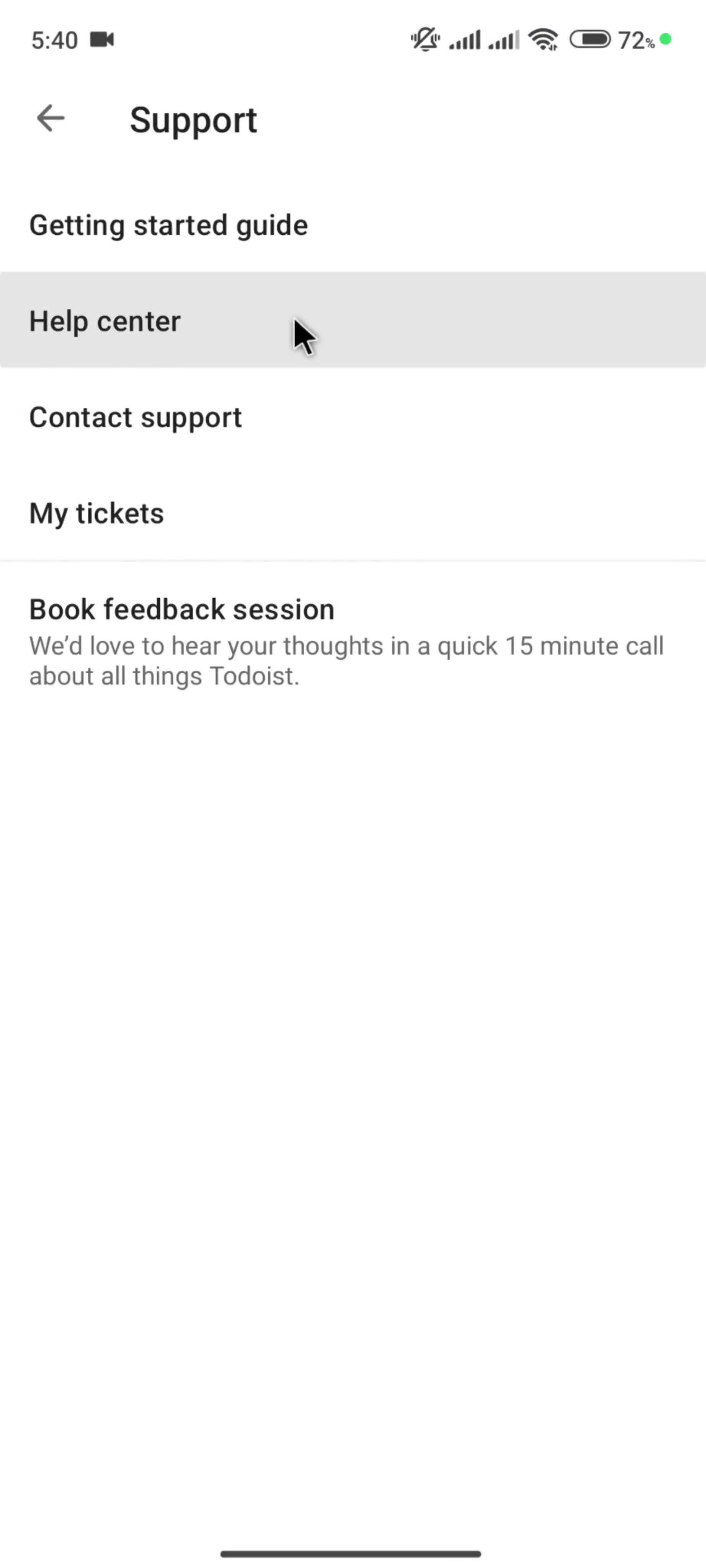 Help center screenshot