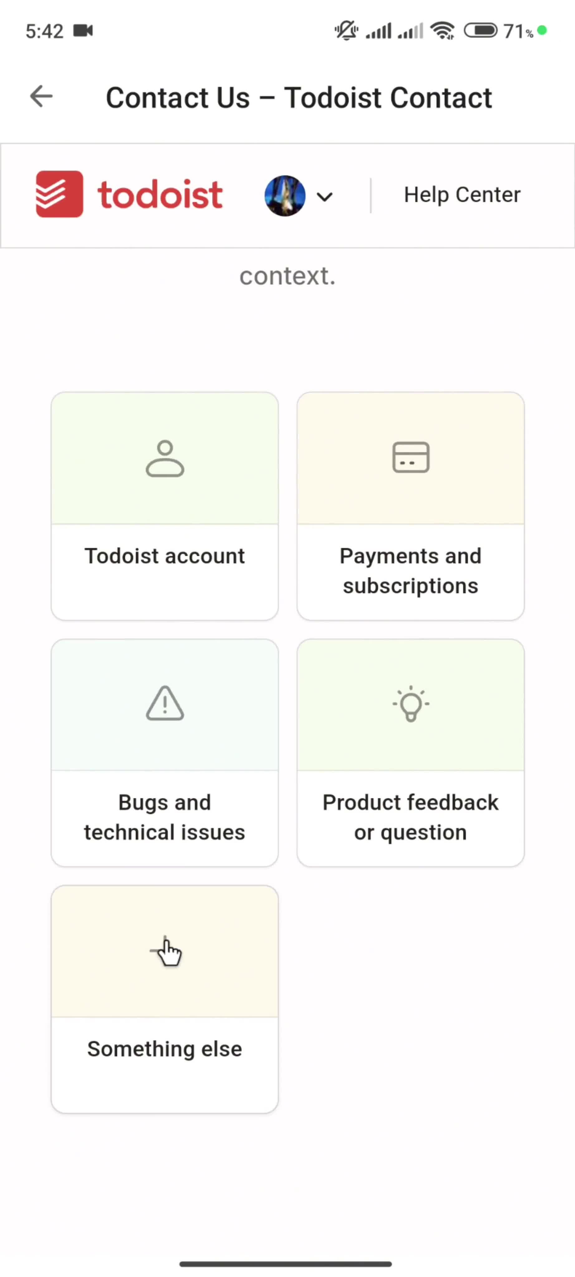 Help center screenshot