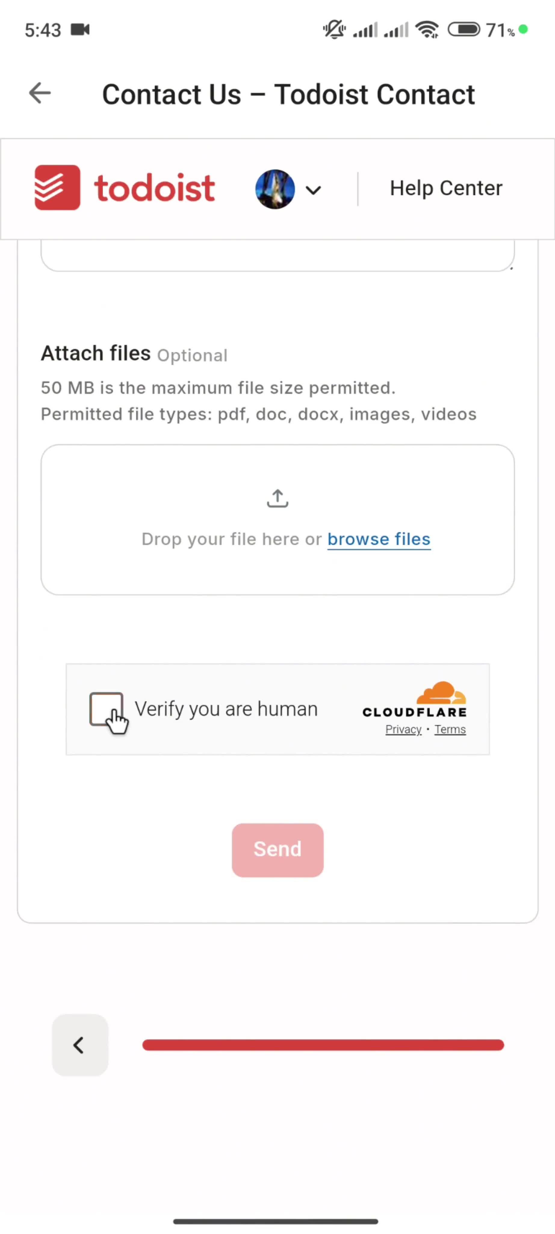 Help center screenshot